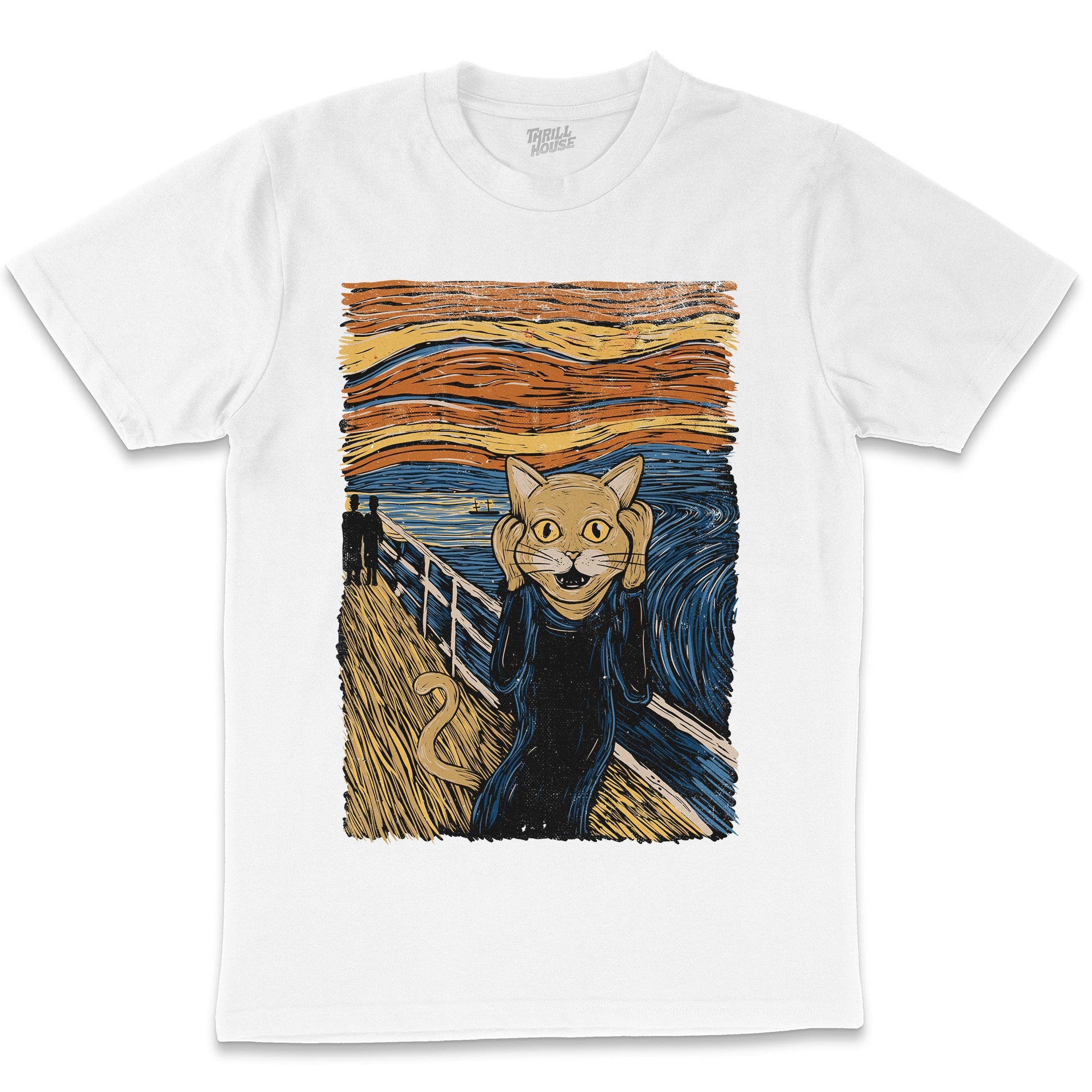 The Purr Funny Cat Kitten Scream Edvard Munch Art Parody Artsy Animal Painting Cotton T-Shirt