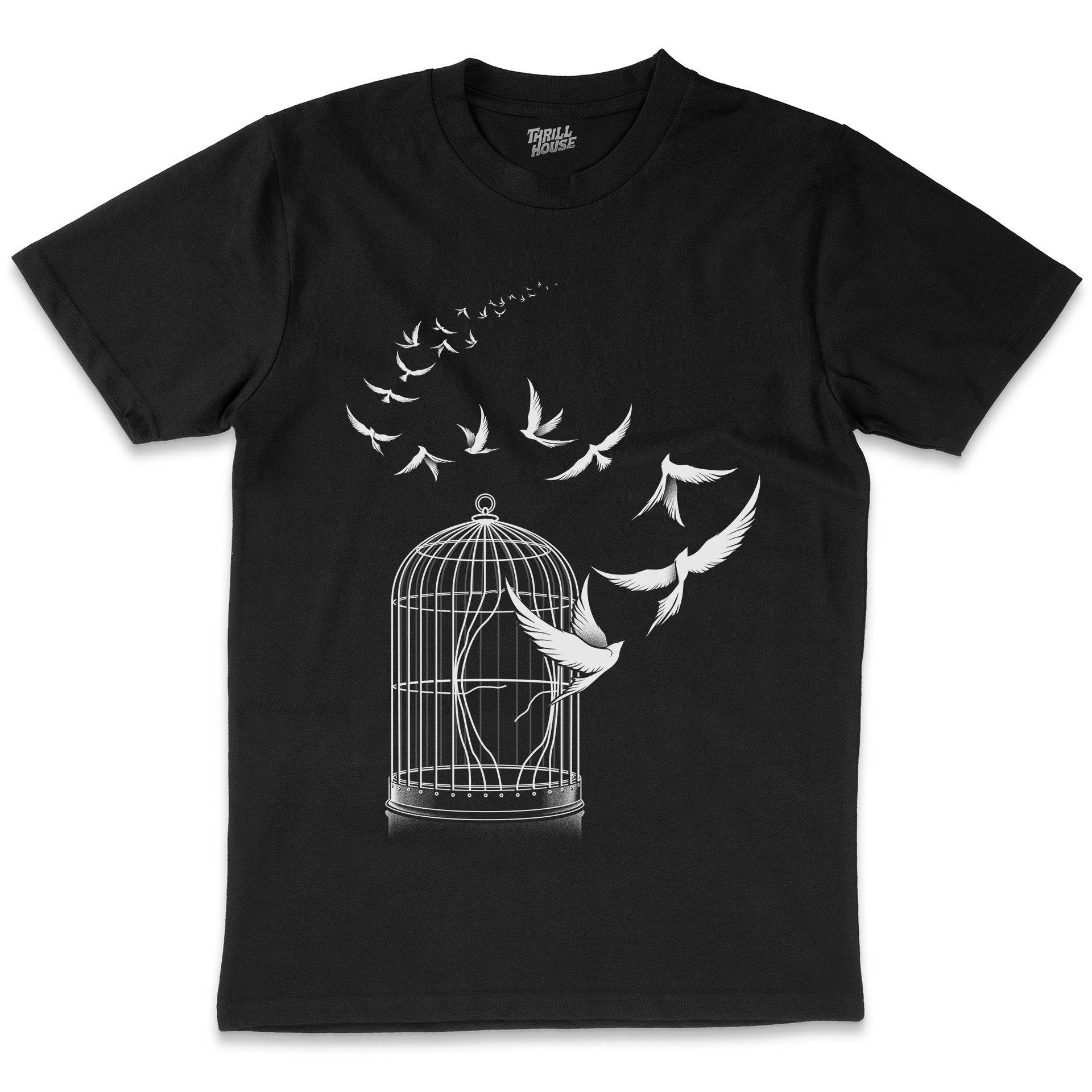 To Freedom Artsy Birds Escaping Cage Free Animals Peace Symbolic Art Cotton T-Shirt