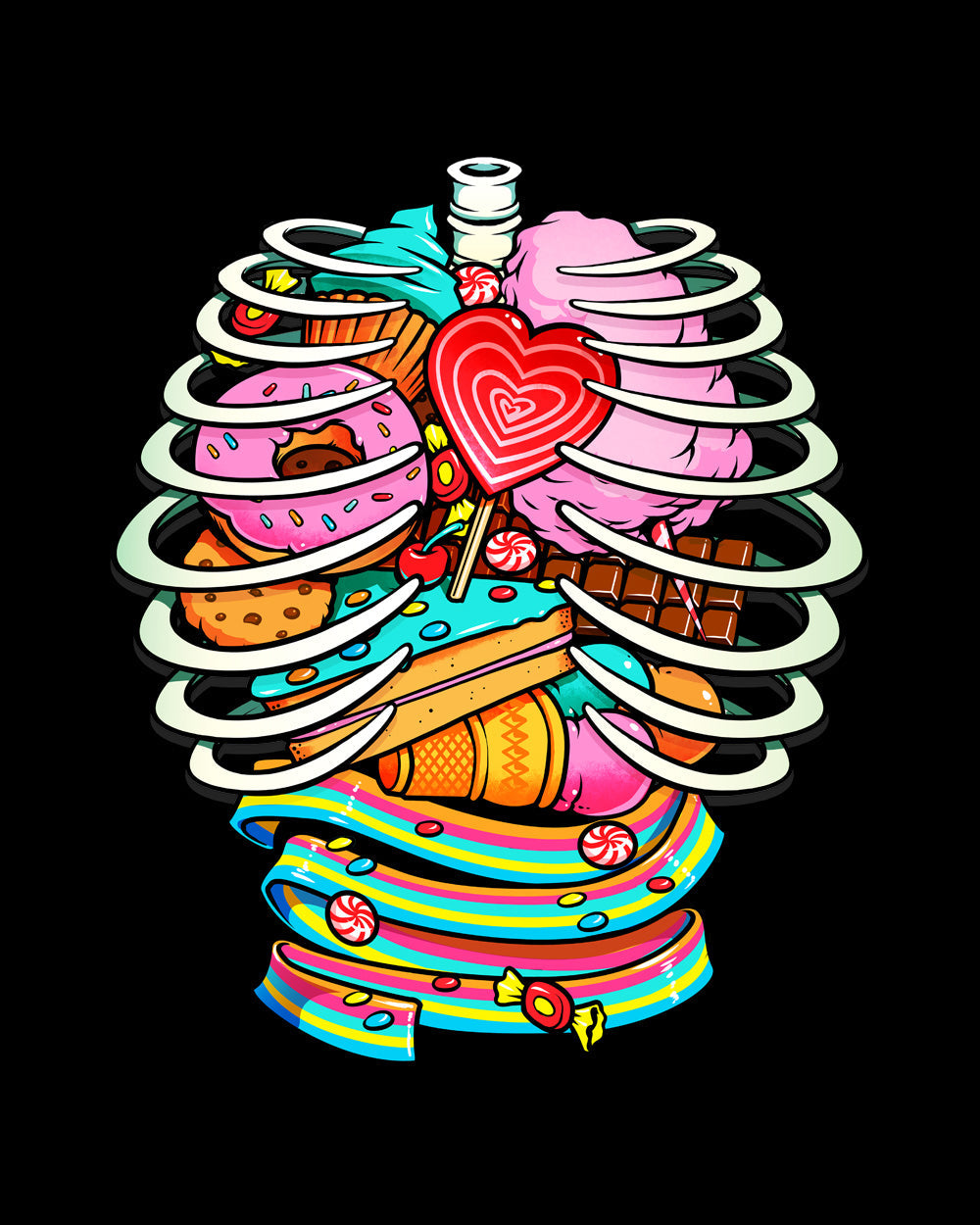 Unicorn Anatomy Sweet Inside Candy X-Ray Sweets Fantasy Animal Humorous Geek Cotton T-Shirt