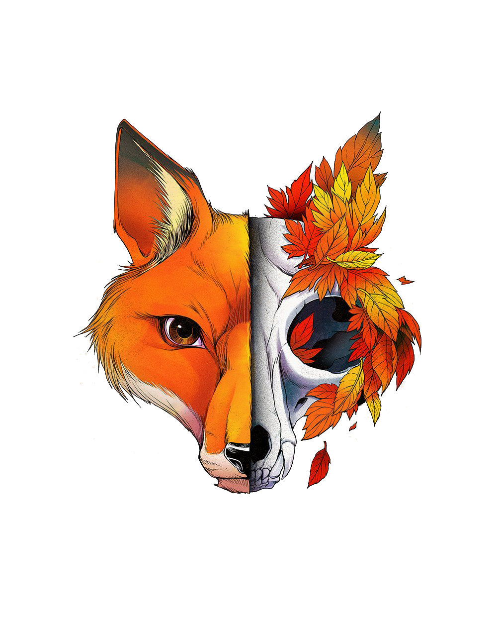 Autumn Fox Cute Animal Season Leaf Nature Artsy Cool Design Cotton T-Shirt