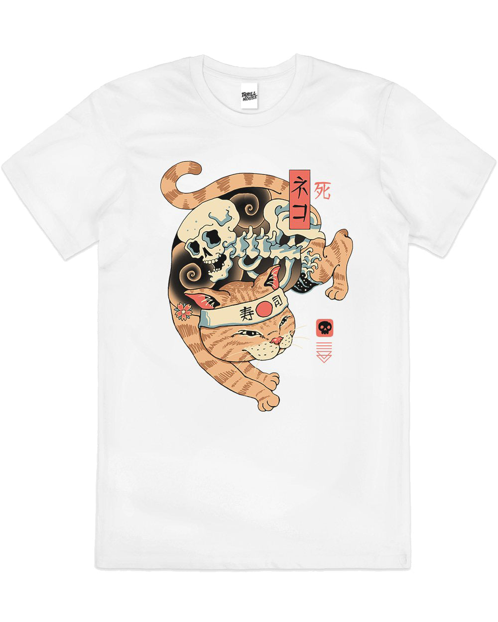 Catana of Death Cool Cat Kitten Skeleton Dark Japanese Artsy Cotton T-Shirt