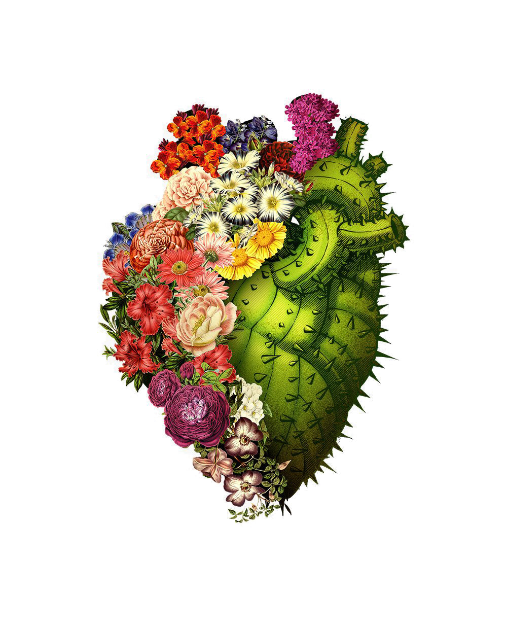 Healing Heart Floral Nature Flowers Artsy Anatomy Cool Design Love Cotton T-Shirt