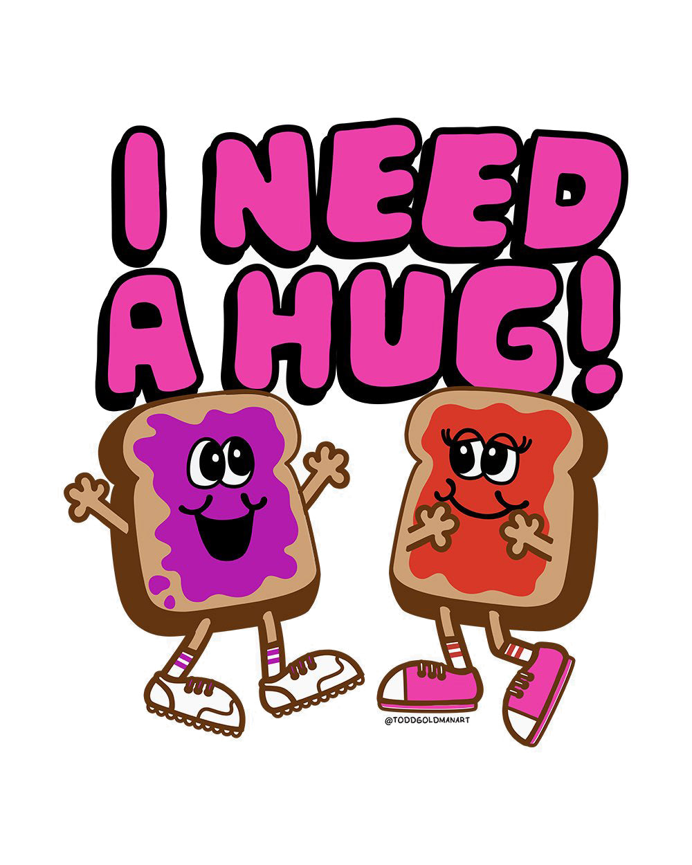 Need a Hug PBJ Peanut Butter Jam Sandwich Funny Slogan Cotton T-Shirt