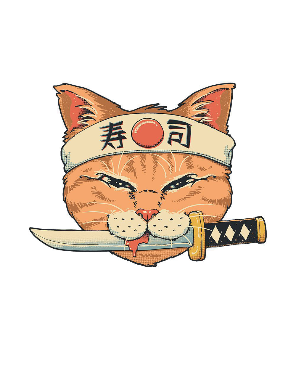 Neko Sushi Catana Japanese Attack Samurai Kitten Cat Artsy Cotton T-Shirt