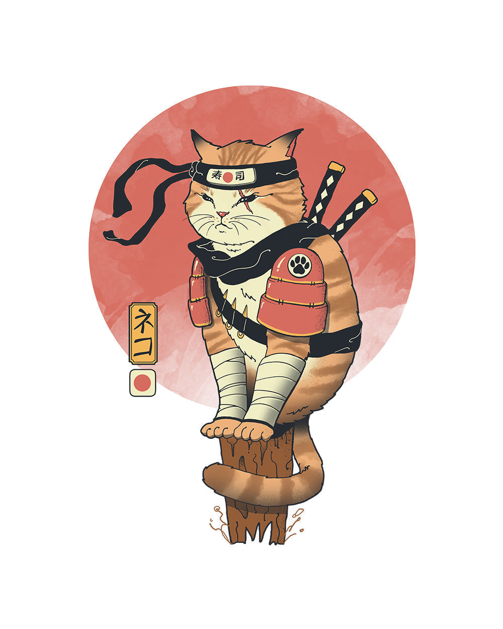 Shinobi Cat Kitten Samurai Japan Japanese Warrior Funny Pet Animal Anime Manga Cotton T-Shirt