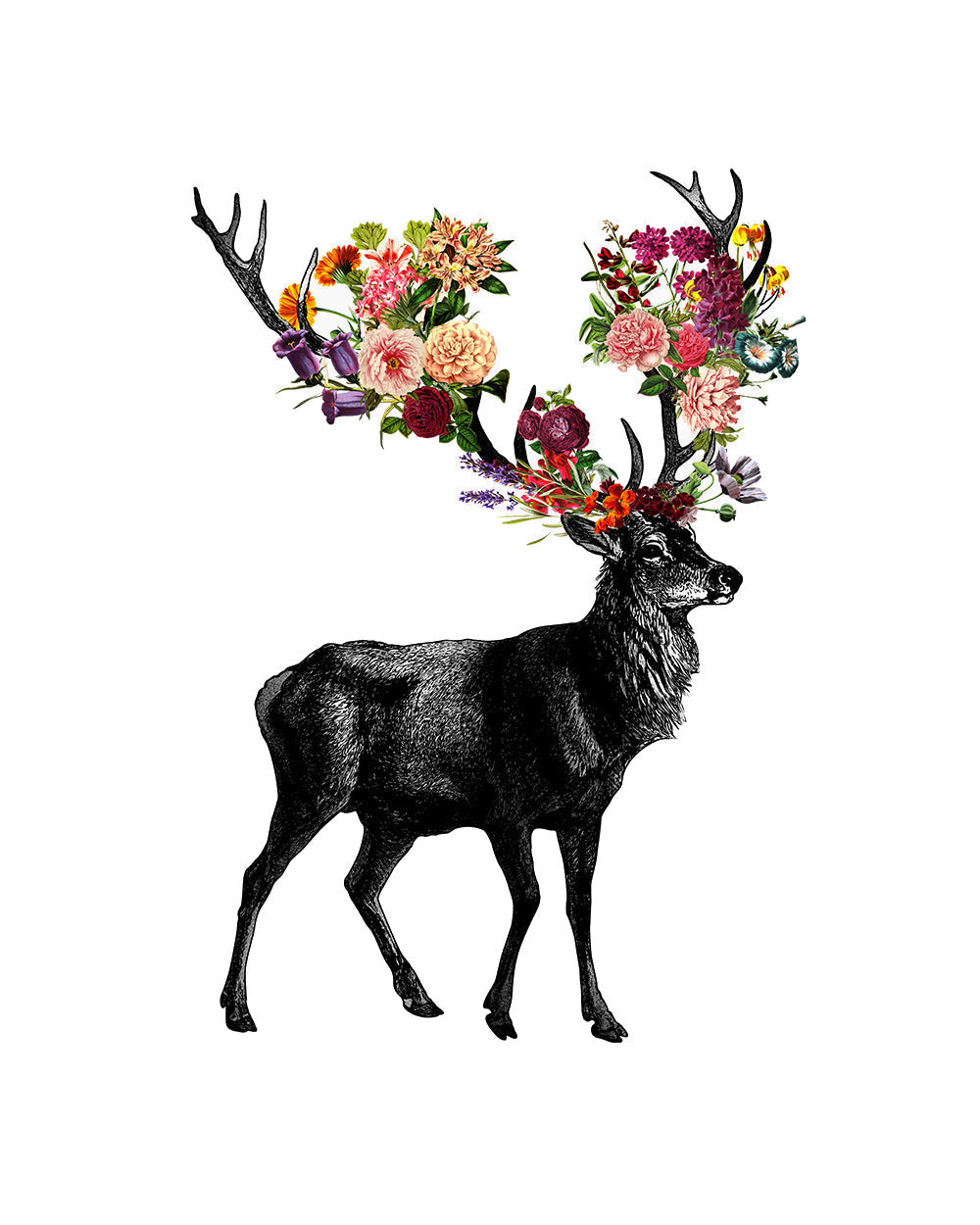 Spring Itself Deer Floral Arrangement Animal Artsy Artistic Reindeer Cotton T-Shirt