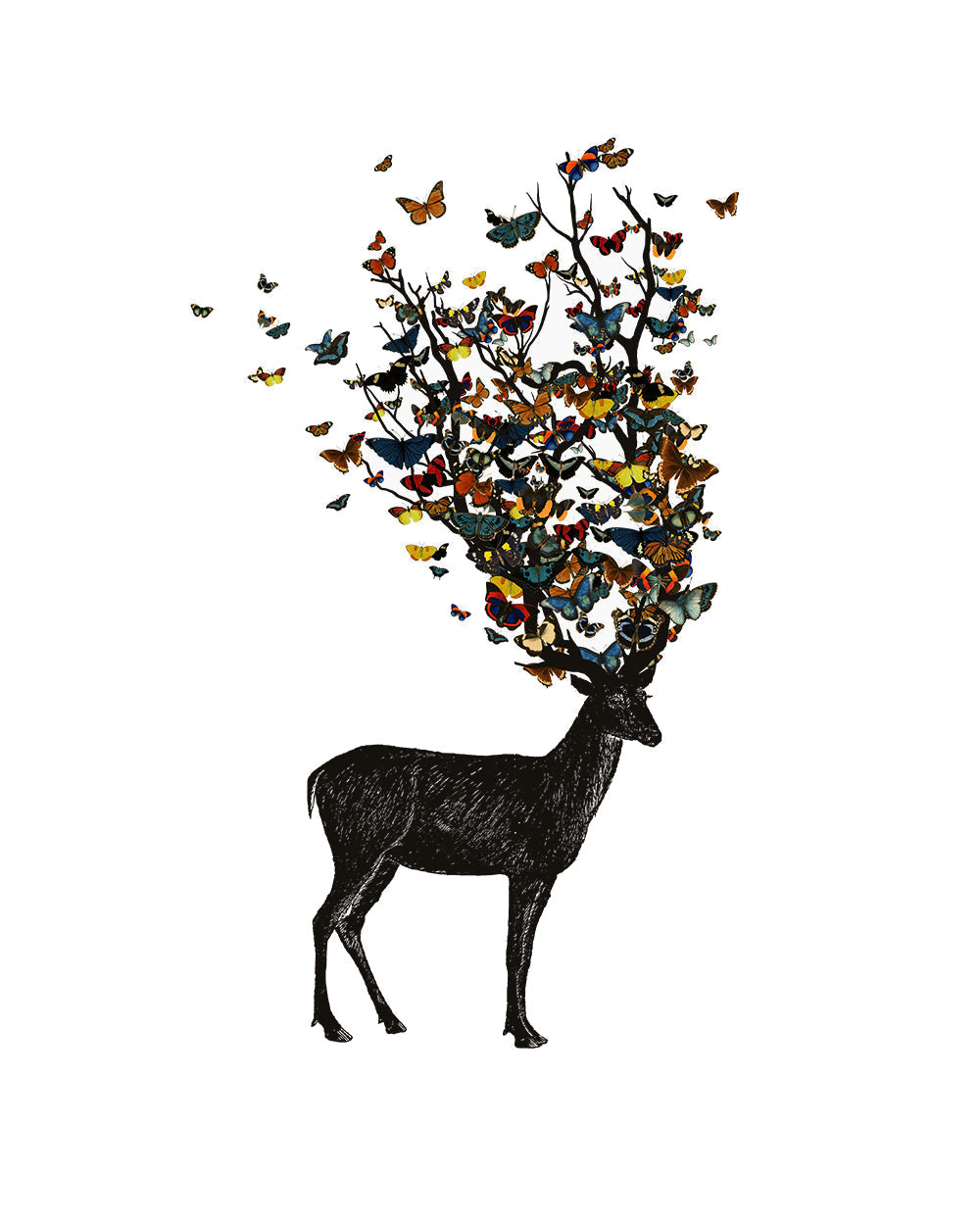Wild Nature Cool Artistic Animal Flowers Floral Artsy Deer Outdoors Cool Cotton Graphic T-Shirt
