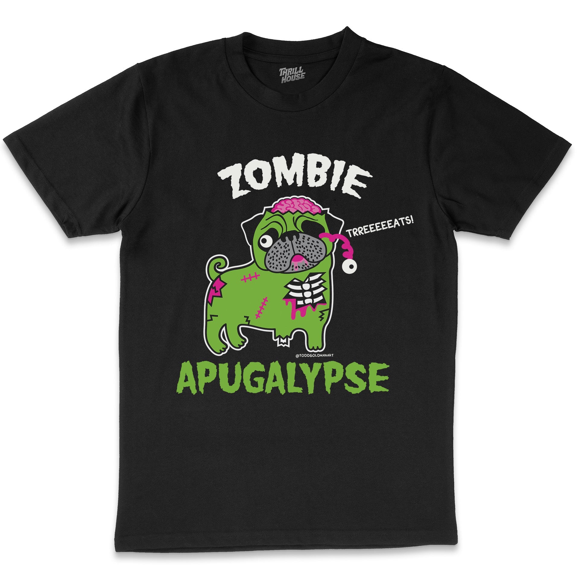 Zombie Apugalypse Pug Dog Brains Funny Zombie Apocalypse Monster Undead Slogan Humorous Cotton T-Shirt