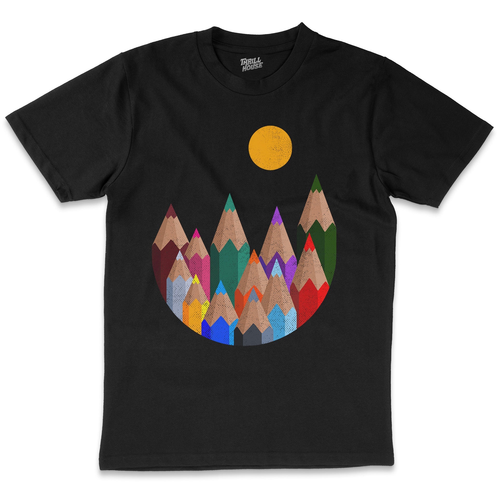 12 Colour Mountains Couloured Pencils Artistic Artsy Cotton Fun Cool T-Shirt