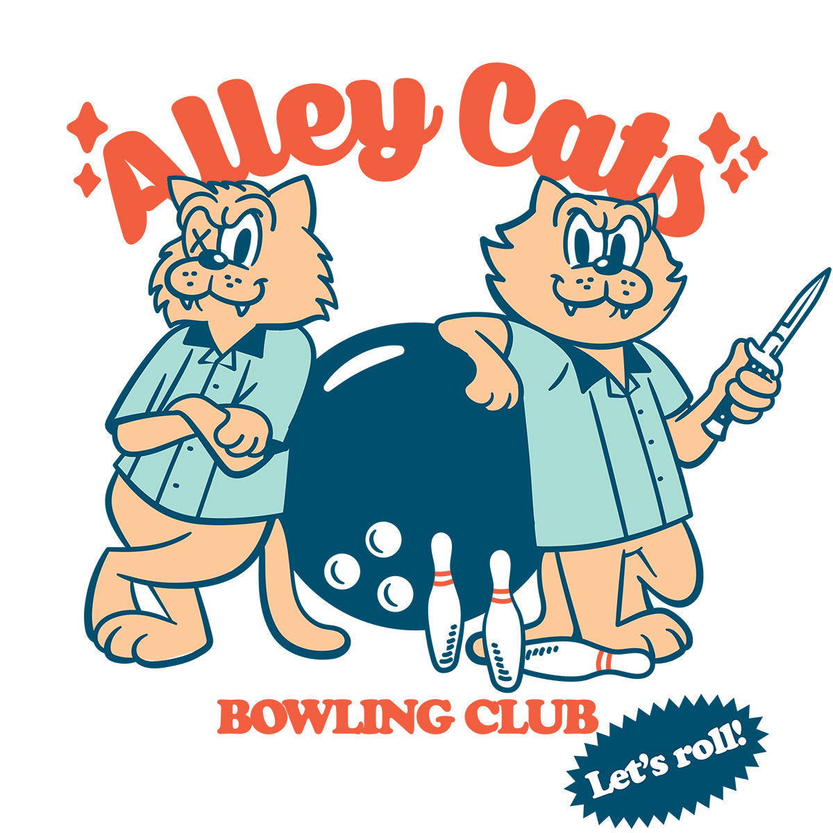 Alley Cats Cool Funny Cat Cartoon Comic Retro Tomcat Pet Animal Bowling Vintage Cotton T-Shirt