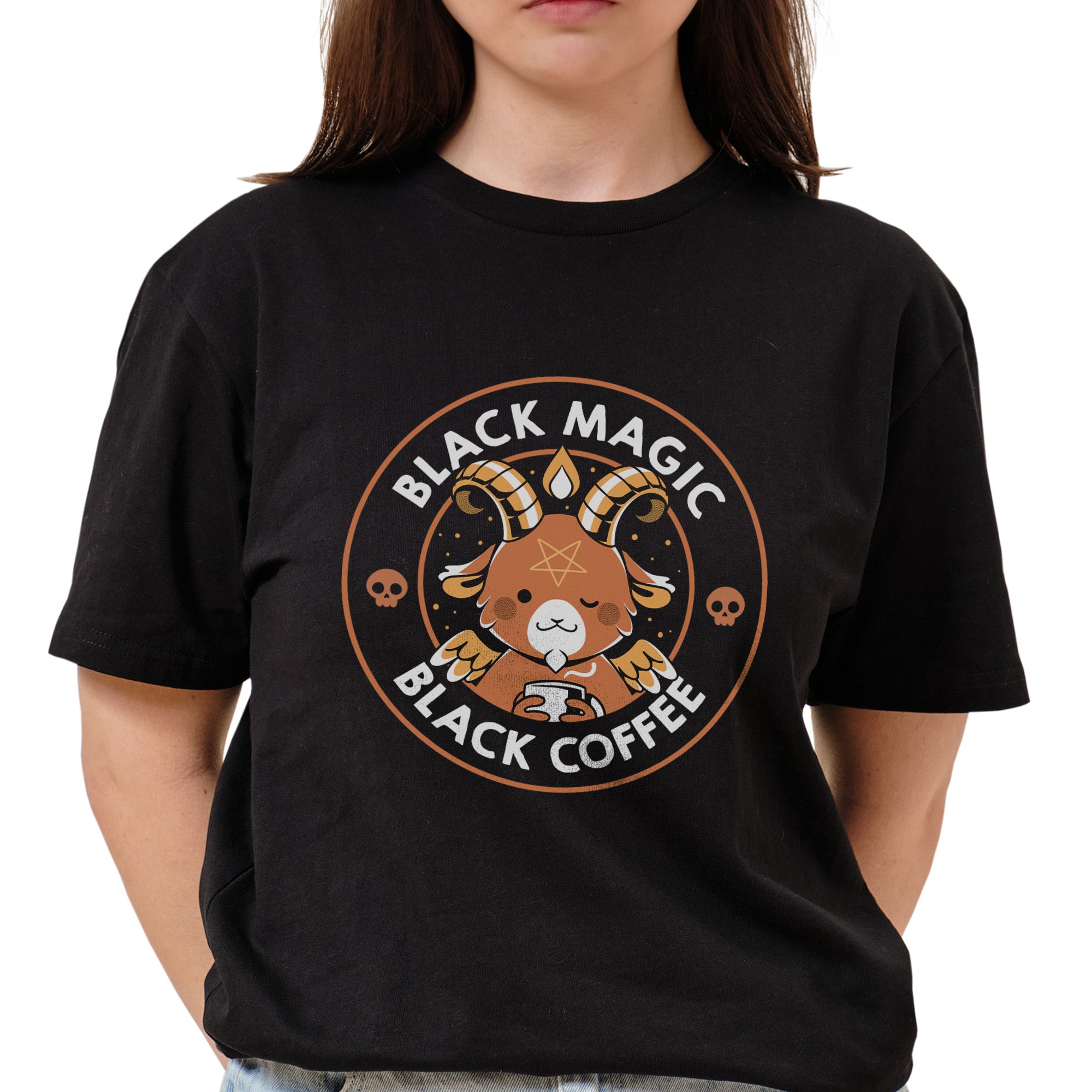 Black Magic Black Coffee Funny Baphomet T-Shirt