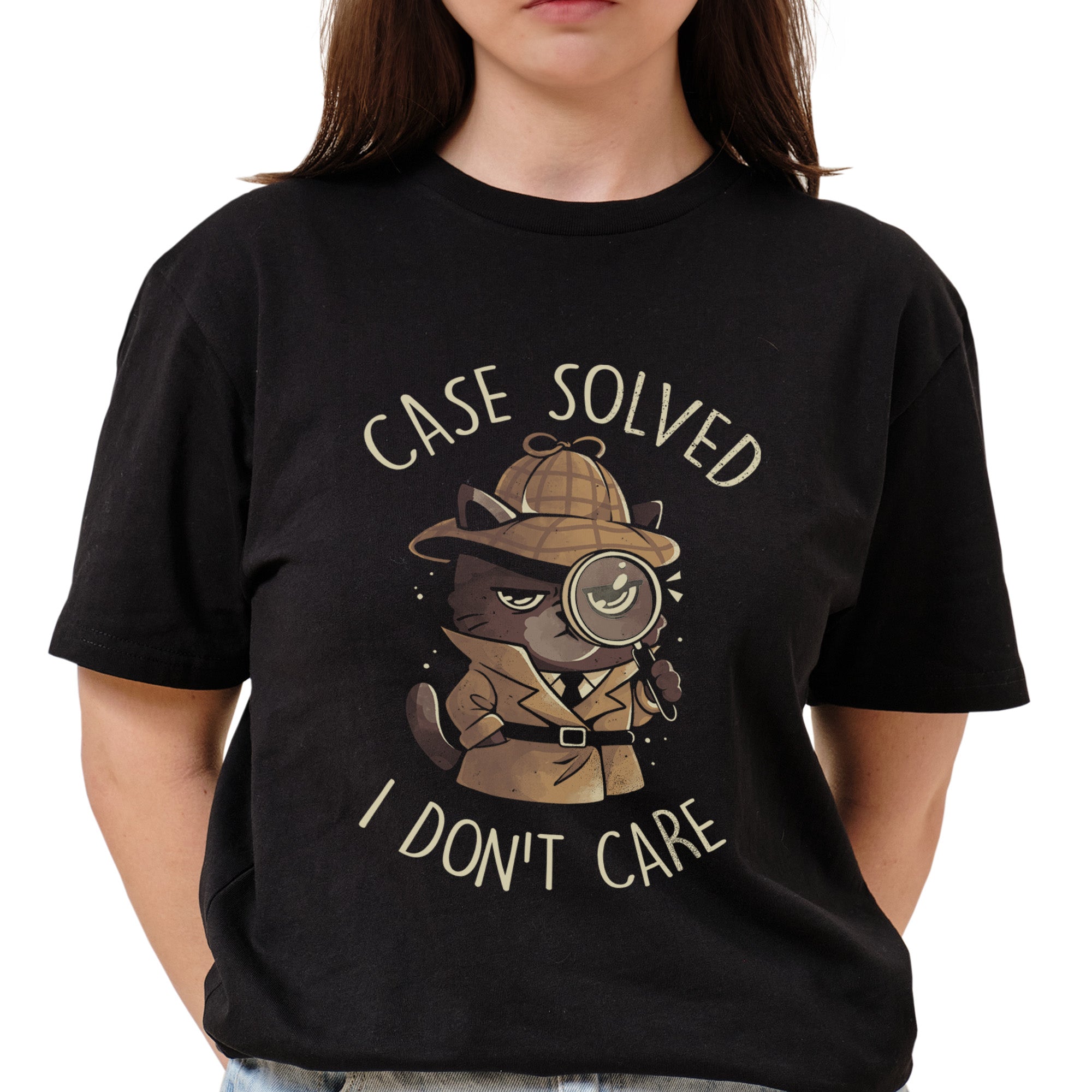 Case Solved I Dont Care - Cute Angry Cat Detective T-Shirt