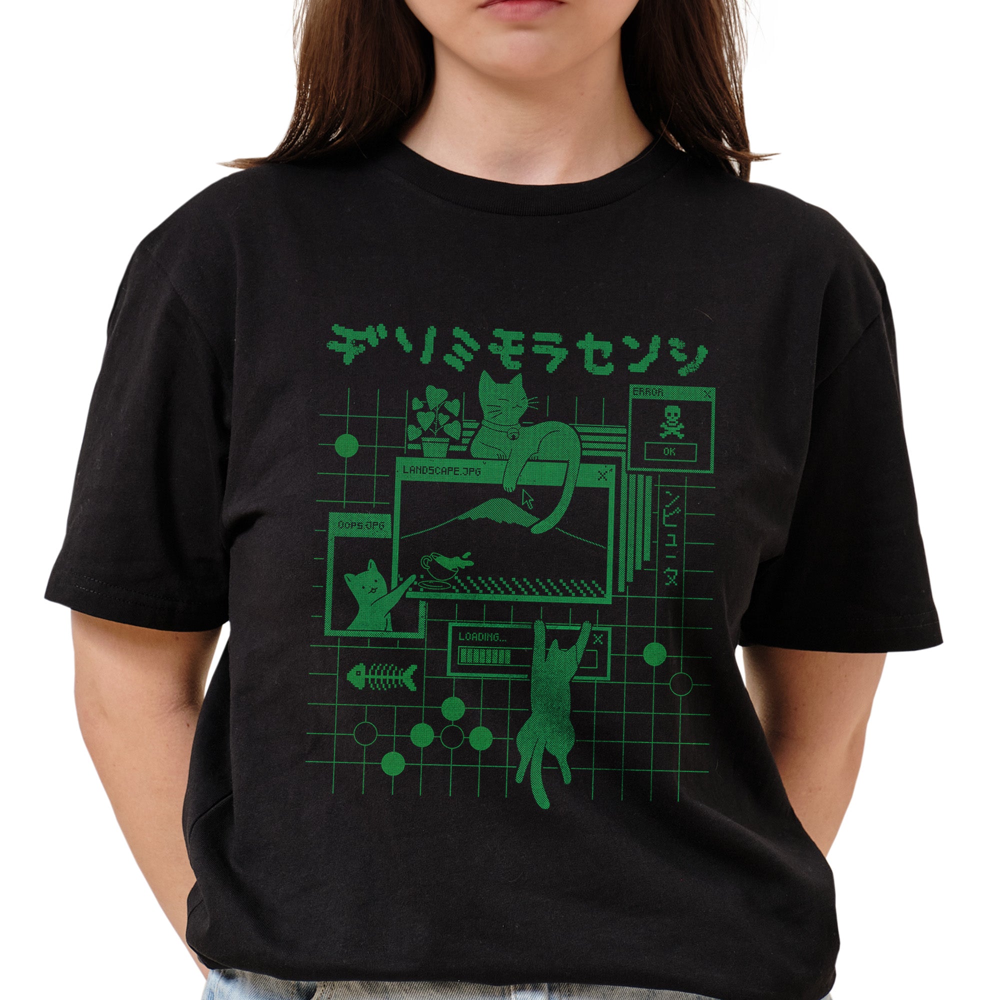 Windows Cat Green T-Shirt