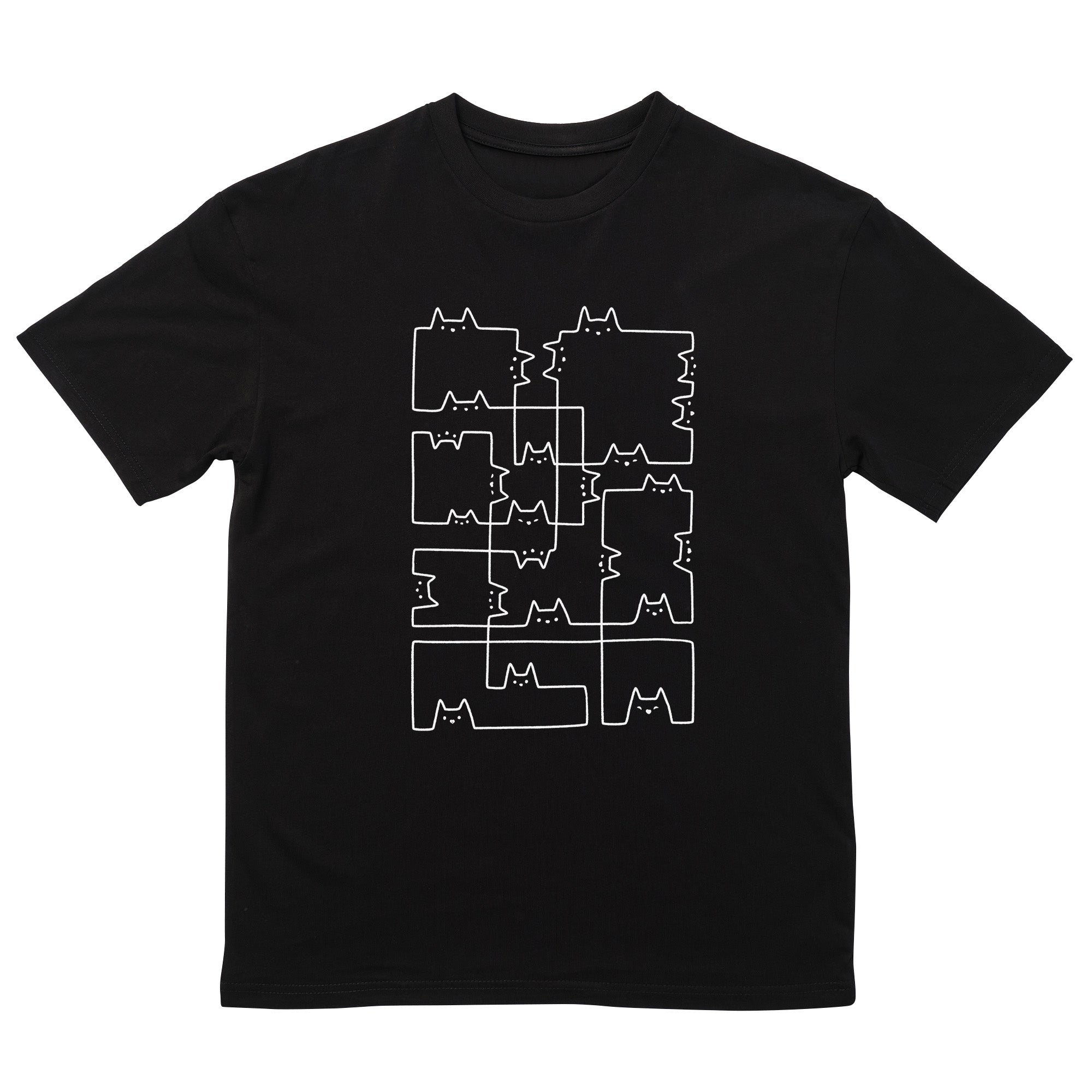 Cat Lines Geometric Cubism Black and White T-Shirt