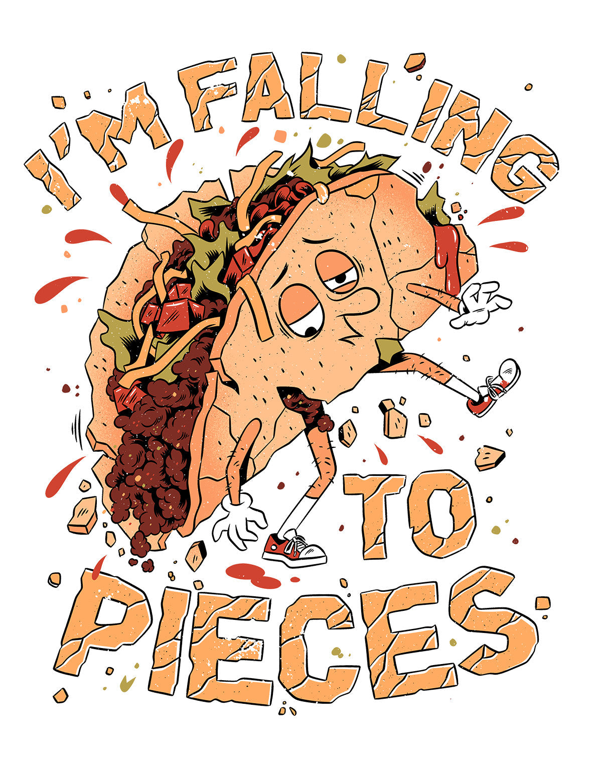 Falling to Pieces Funny Taco Mexican Food Emotional Parody Anxiety Slogan Cotton T-Shirt