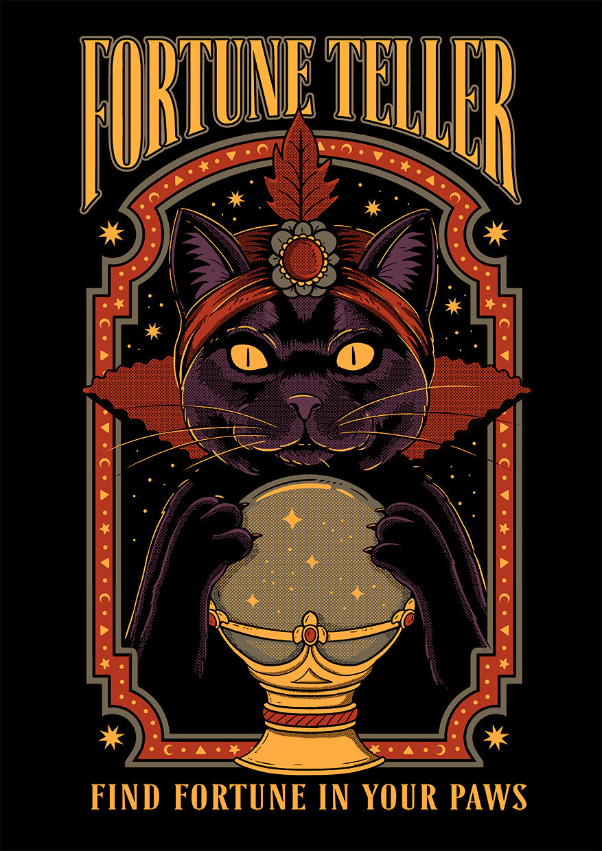 Fortune Teller Funny Cat Kitten Clairvoyant Retro Vintage Cool Kitten Cotton T-Shirt