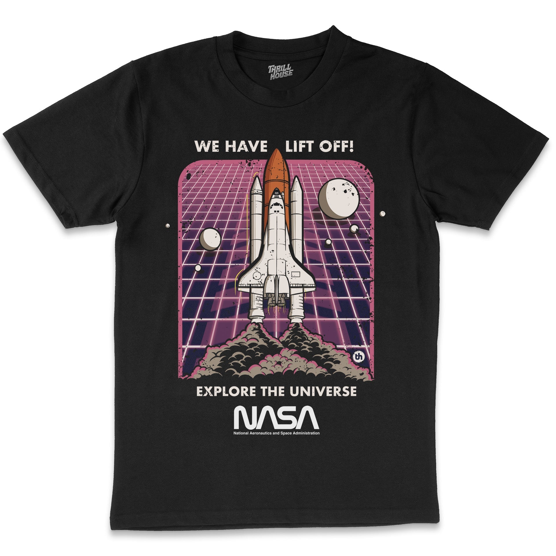 NASA Blast Off USA Space Exploration Program Planets Solar System Geek Nerd Stripes Licensed T-Shirt