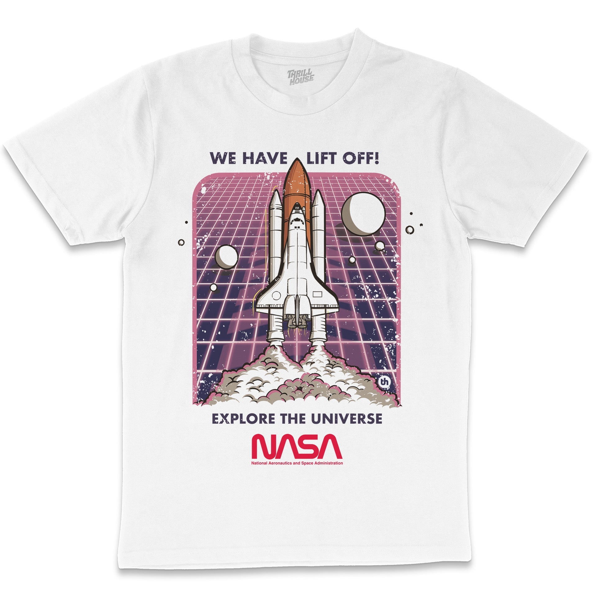 NASA Blast Off USA Space Exploration Program Planets Solar System Geek Nerd Stripes Licensed T-Shirt