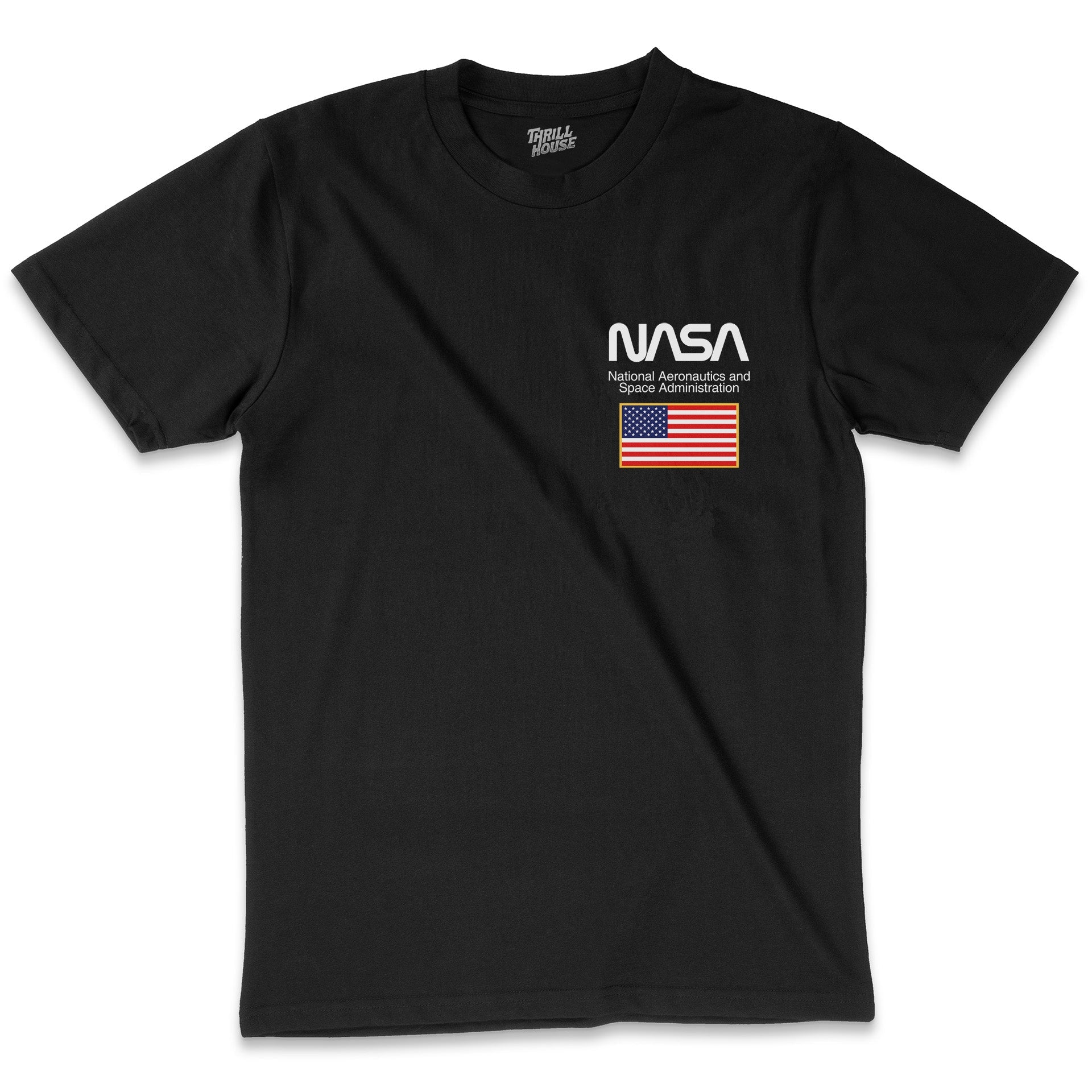 NASA Flag Pocket USA Space Exploration Program Planets Solar System Geek Nerd Stripes Licensed T-Shirt