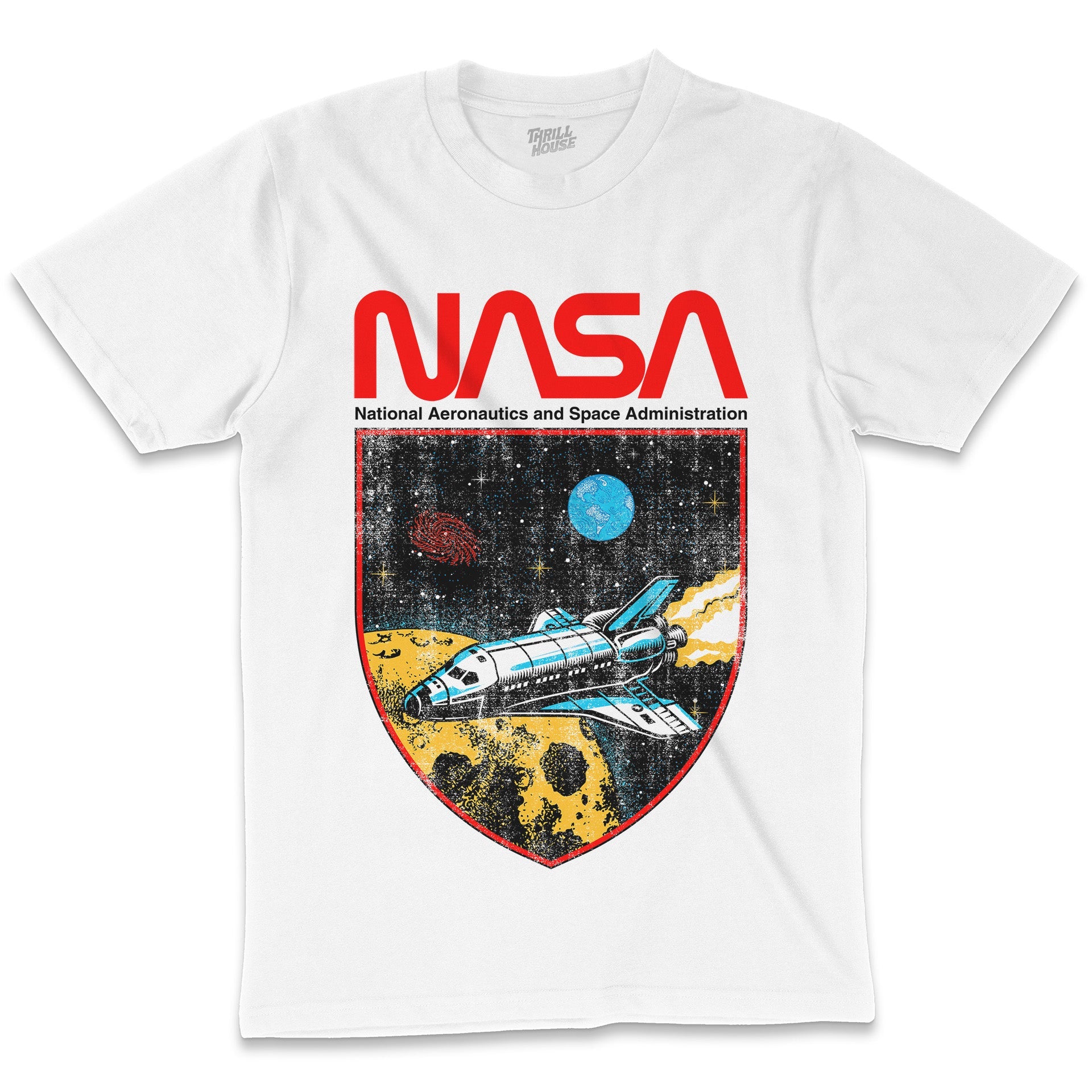 NASA Shield USA Space Exploration Program Planets Solar System Geek Nerd Stripes Licensed T-Shirt