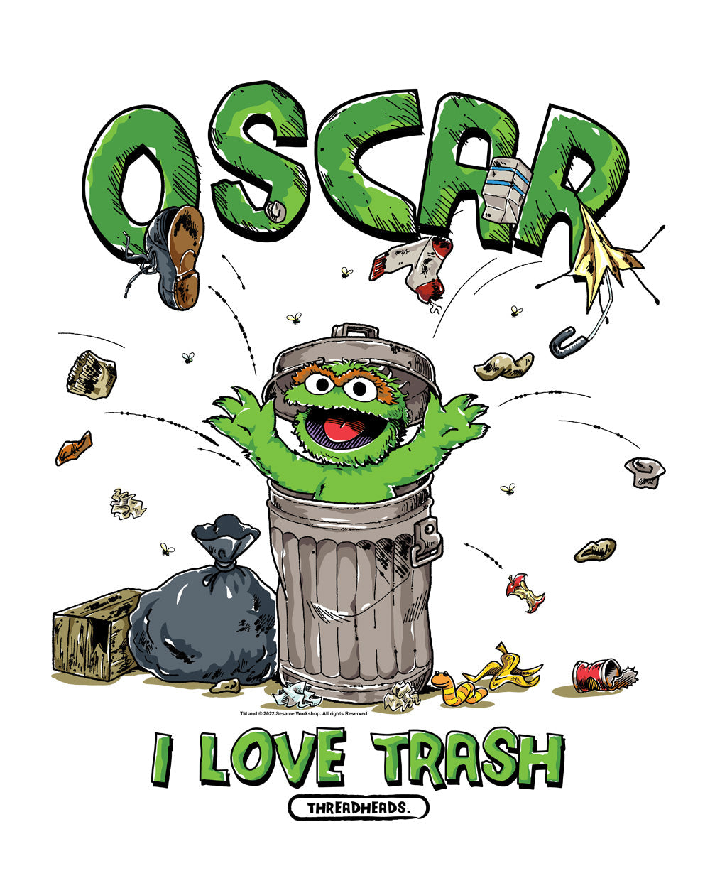 Sesame Street Oscar I Love Trash Classic Retro Vintage Educational Puppet TV Program Officially Licensed T-Shirt