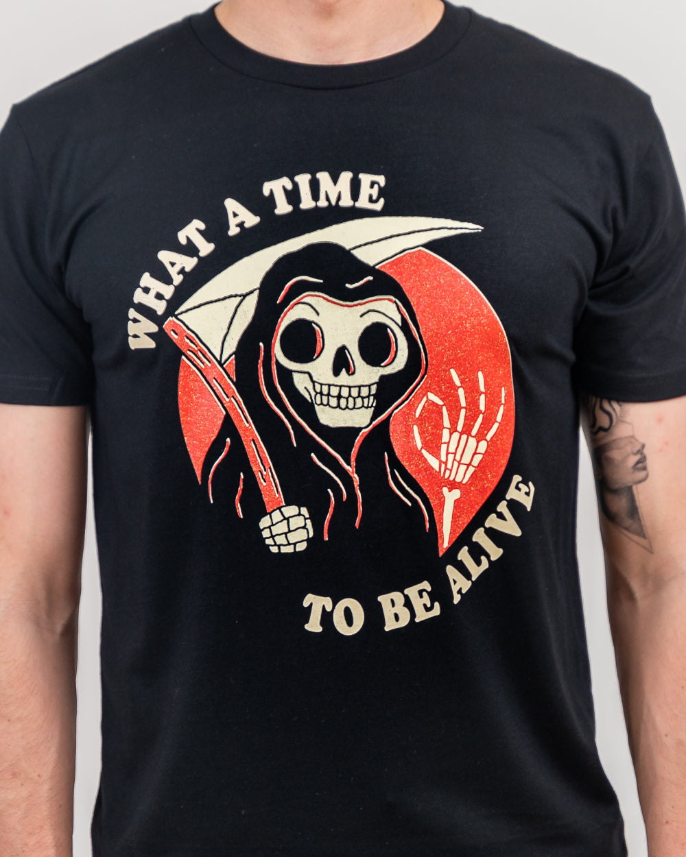 What A Time To Be Alive Funny Humorous Grim Reaper Social Commentary Slogan Cotton T-Shirt