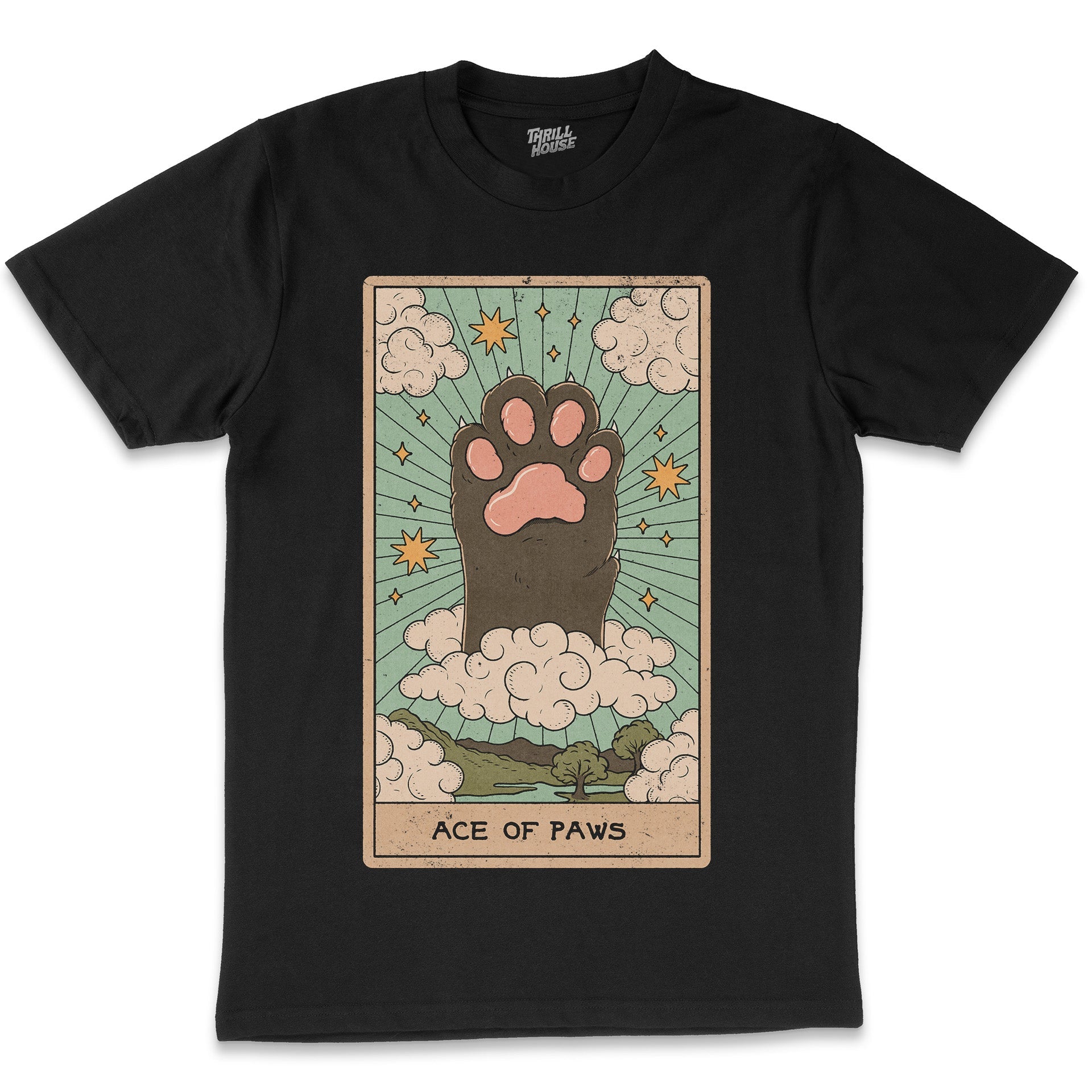 Ace Of Paws Funny Cat Tarot Card Parody Spiritual Pet Feline Esoteric Yoga Cotton T-Shirt