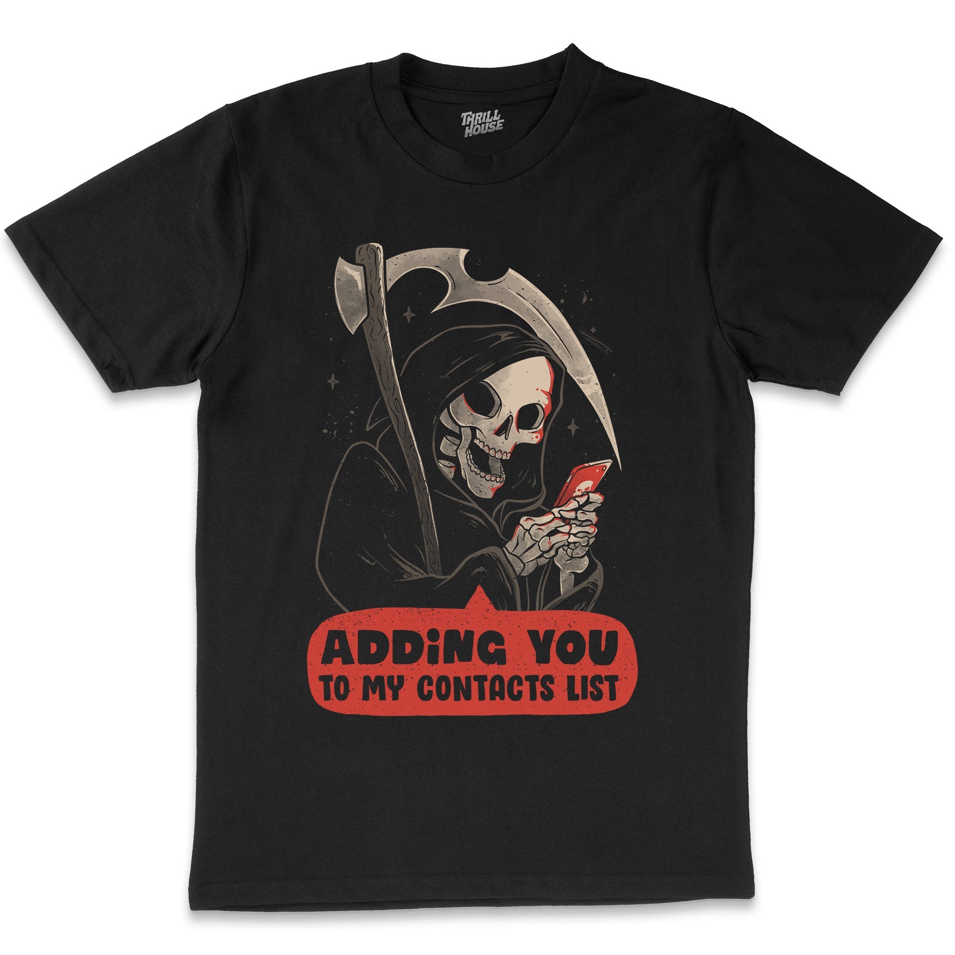 Adding You Funny Grim Reaper Social Media Death Parody Dark Humour Cotton T-Shirt