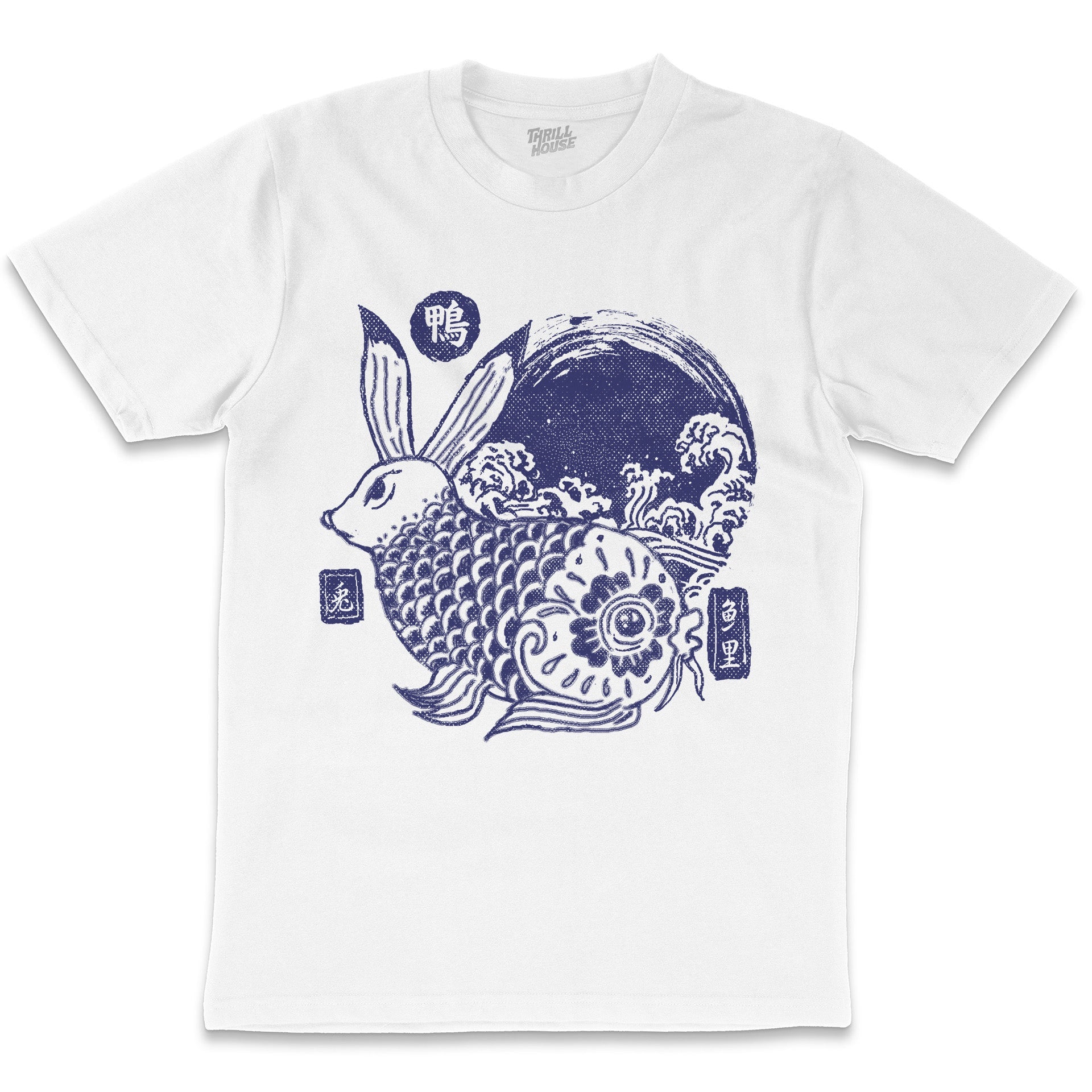Ahiru Koi to Usagi Japanese Inspired Rabbit Great Wave Kanagawa Artsy Cool Animal Cotton T-Shirt