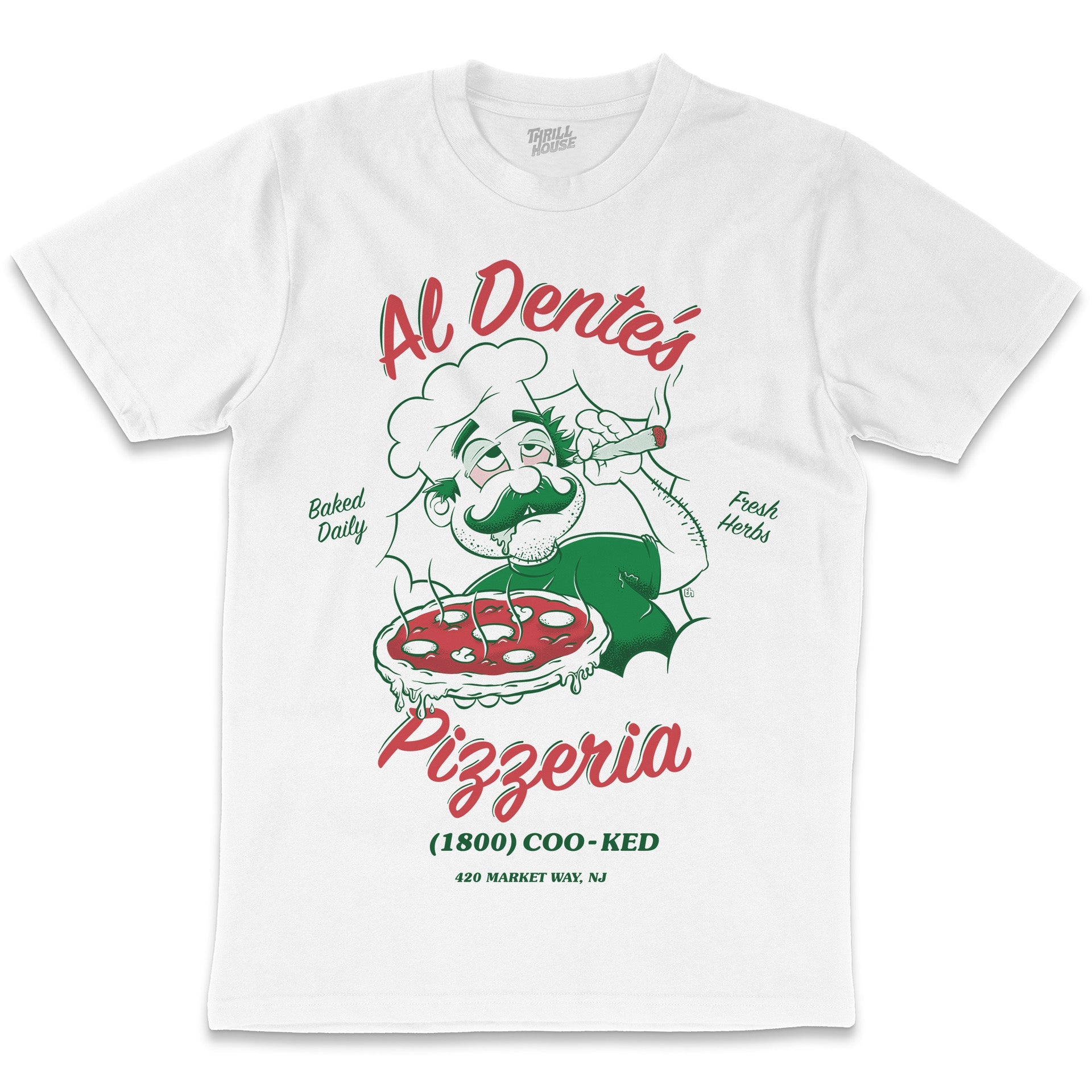 Al Dente's Pizzeria Funny Pizza Stoner Munchies Weed Joint Cool Parody Foodie Cotton T-Shirt