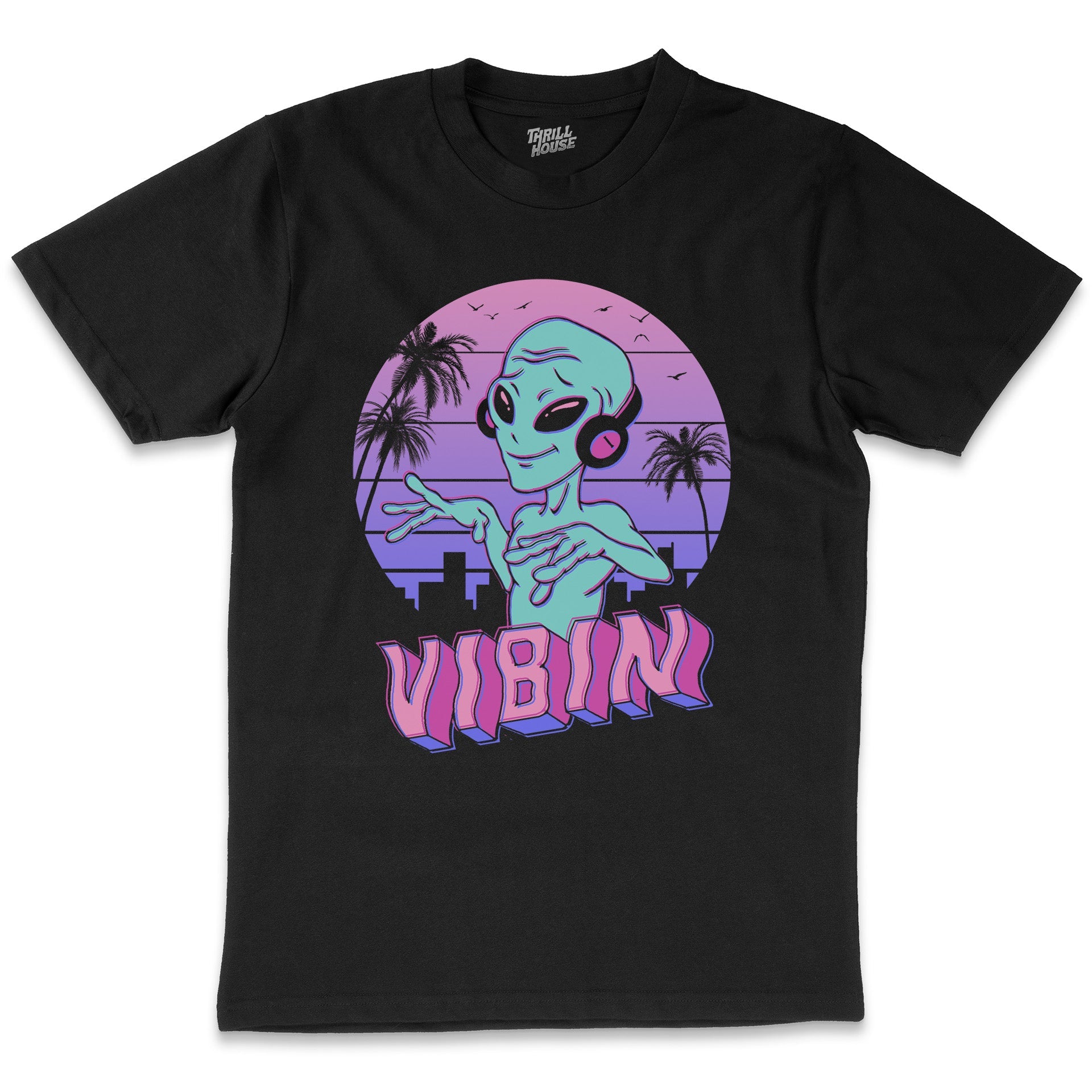 Alien Vibes Funny Cool Sci-Fi Space Vaporwave 80s Retro Vibe Extra Terrestrial Cotton T-Shirt