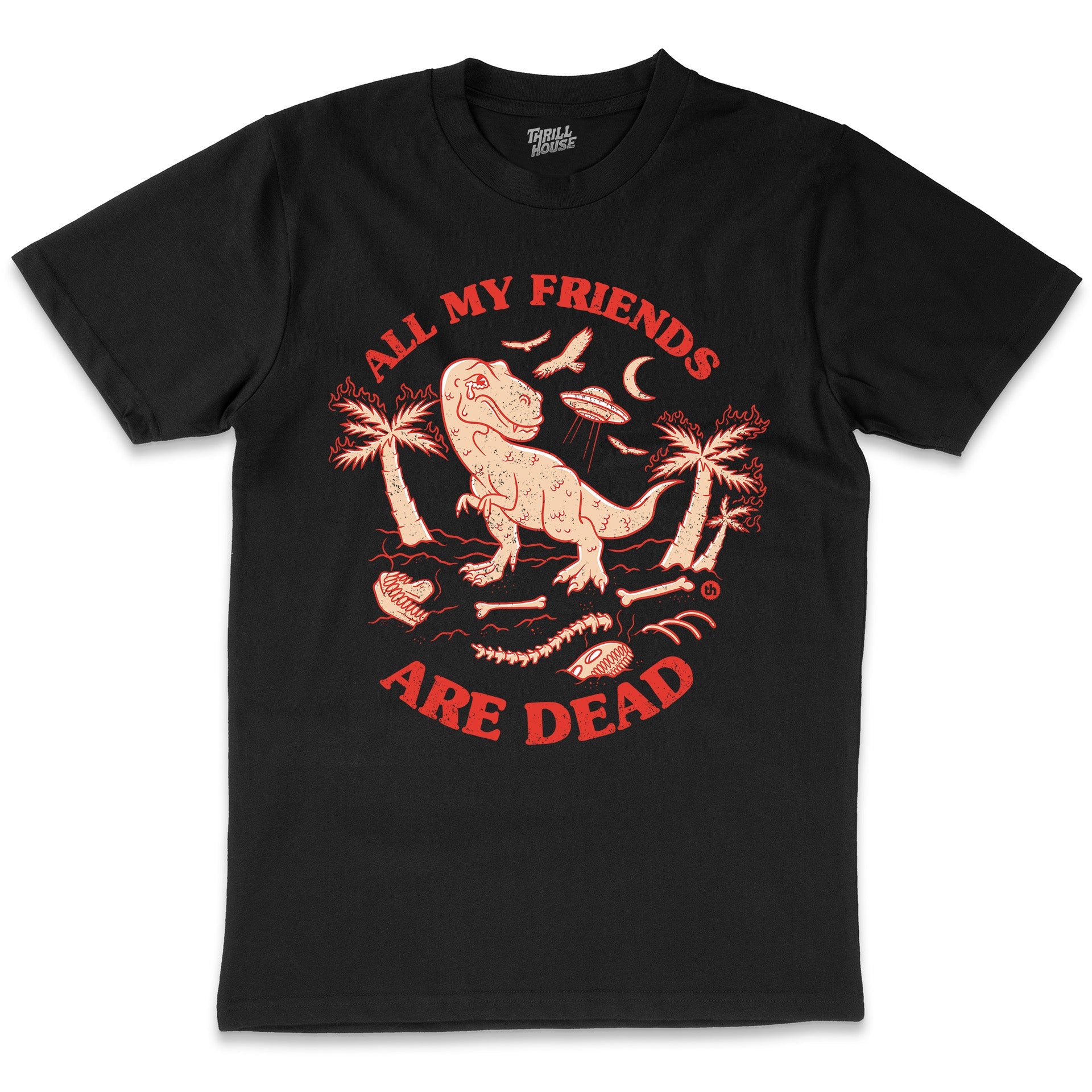 All My Friends are Dead Cool Dinosaur Jurassic Era Prehistoric Comet Earth Funny Slogan Cotton T-Shirt