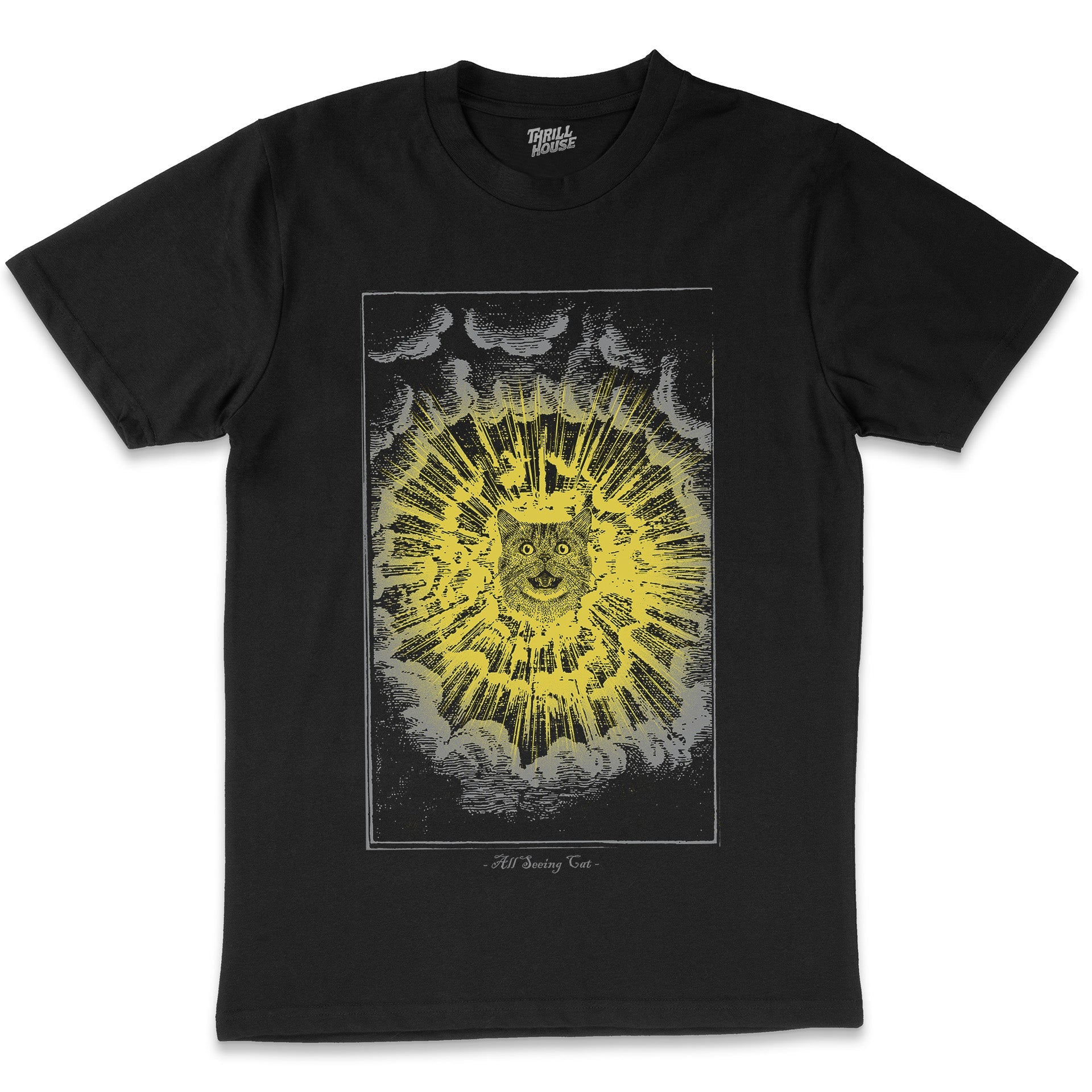 All Seeing Cat Funny Kitty Overlord Spiritual Masonic Tarot Cat Animal Pet Parody Cotton T-Shirt