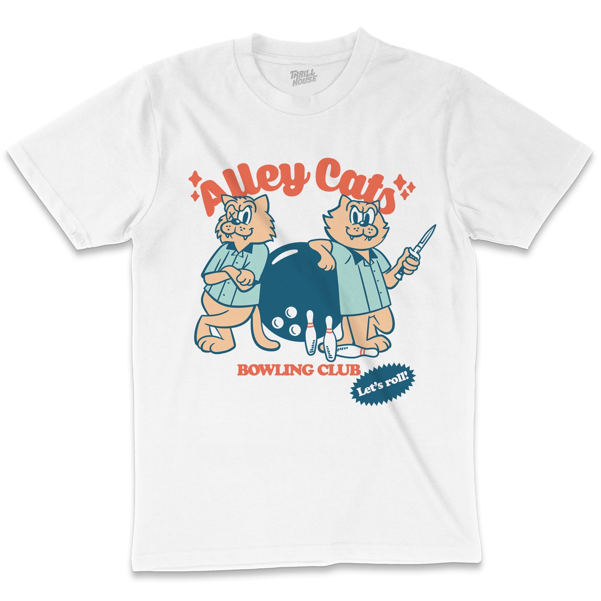 Alley Cats Cool Funny Cat Cartoon Comic Retro Tomcat Pet Animal Bowling Vintage Cotton T-Shirt