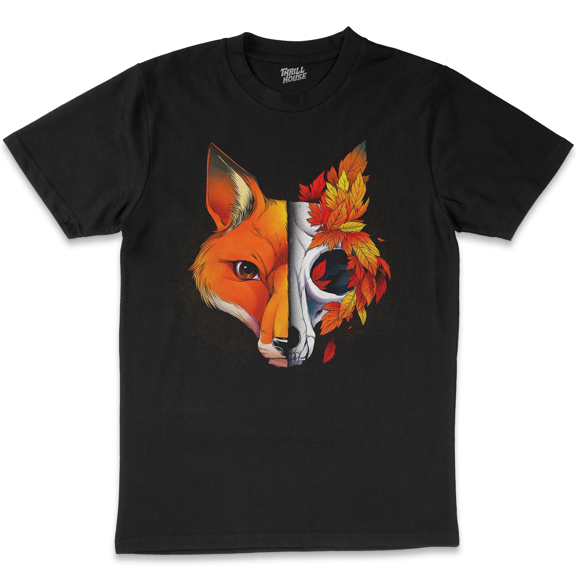 Autumn Fox Cute Animal Season Leaf Nature Artsy Cool Design Cotton T-Shirt