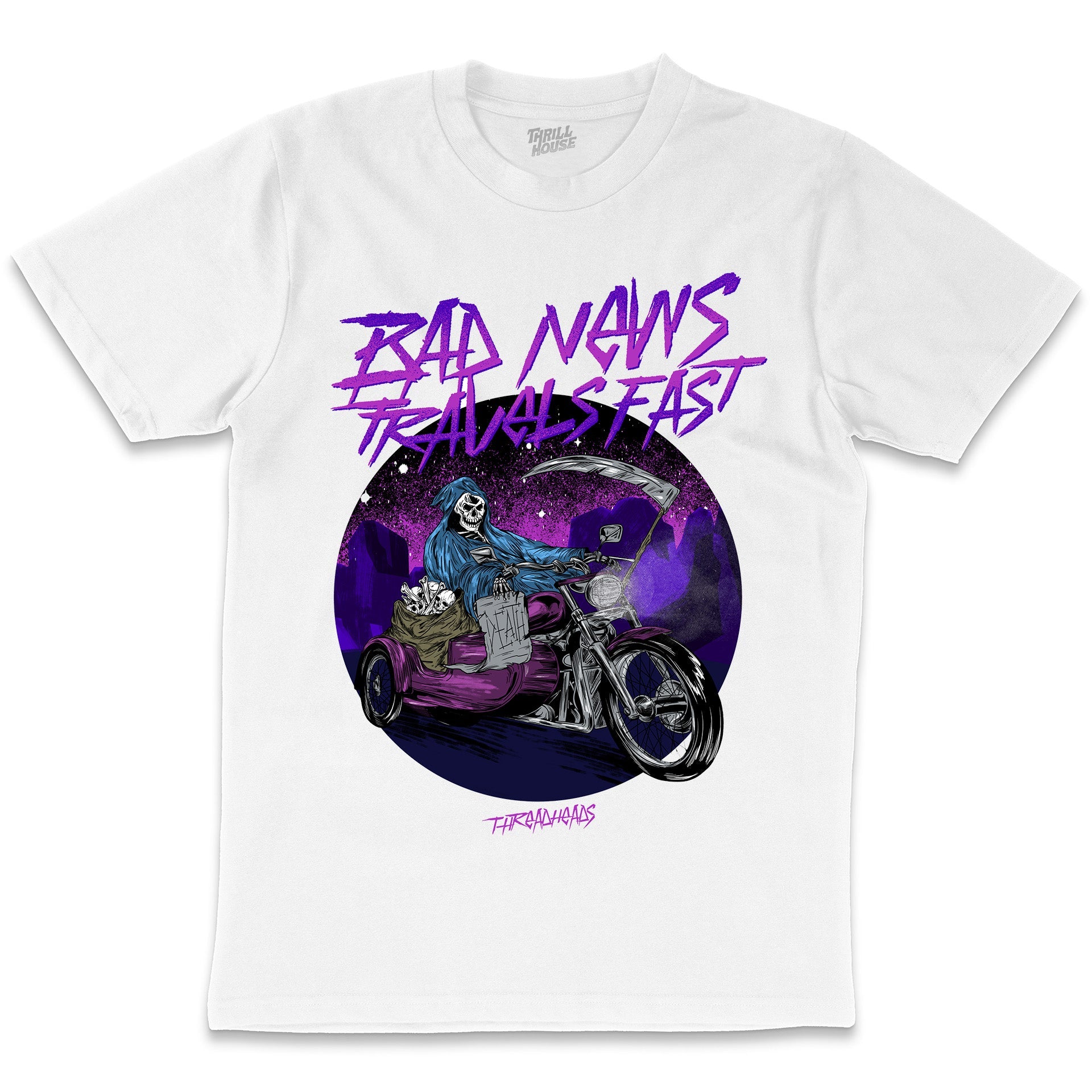 Bad News Travels Fast Grim Reaper Death Motorcycle Parody Dark Humour Cotton T-Shirt