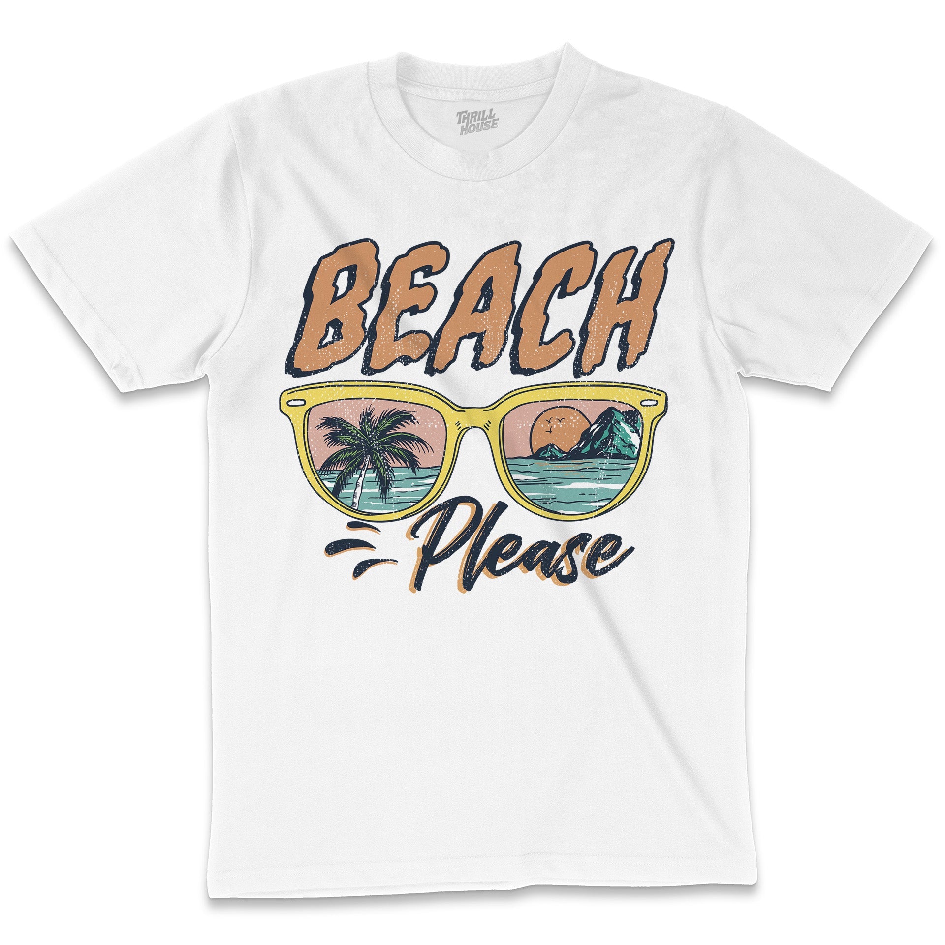 Beach Please Funny Rude Parody Pun Summer Sunnies Sunglasses Slogan Cotton T-Shirt