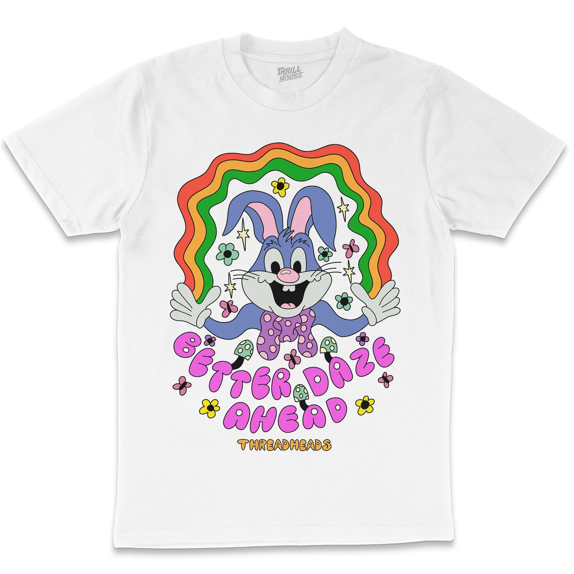 Better Daze Bunny Rabbit Cute Cool Positive Motivational Slogan Rainbow Cotton T-Shirt