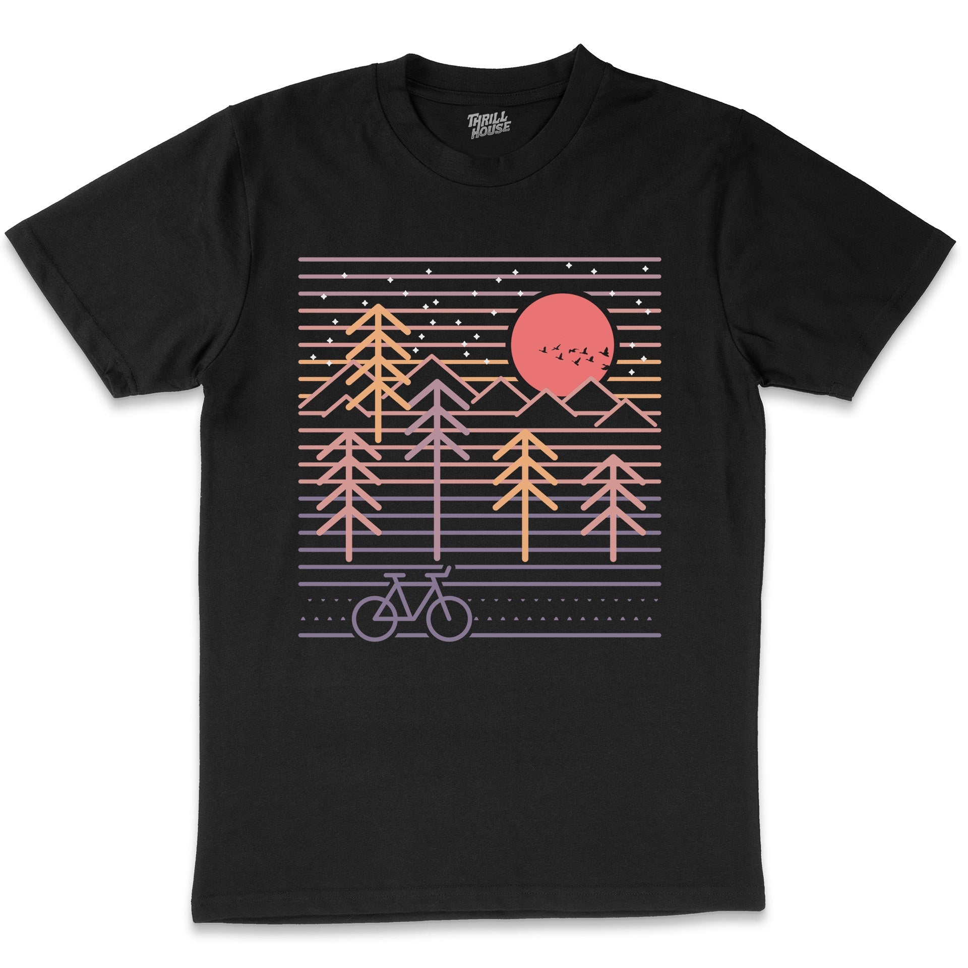 Bike Scene Cool Nature Cycling Artsy Mountains Sunset Artistic Cotton T-Shirt