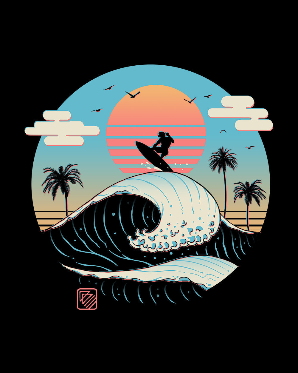 Wavy Summer Vibes T-Shirt Australia Online #colour_black