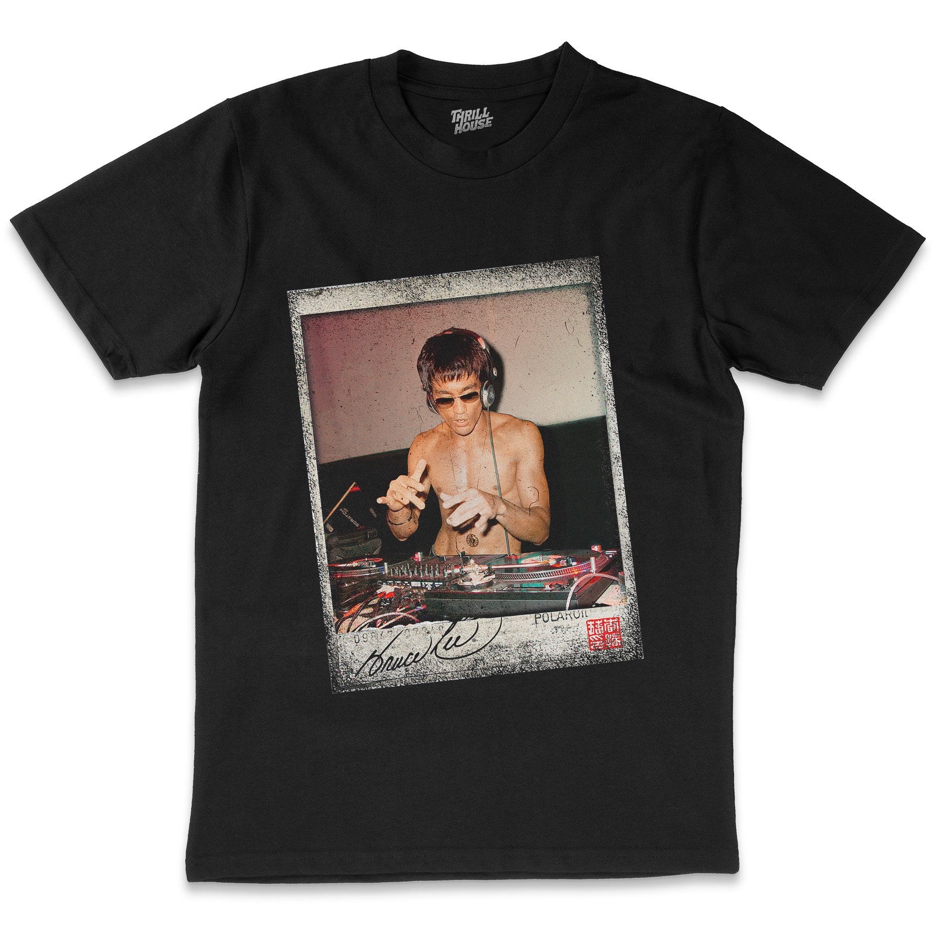 Bruce Lee Photo DJ Music Decks Nightclub Party Martial Arts Kung Fu Cotton T-Shirt