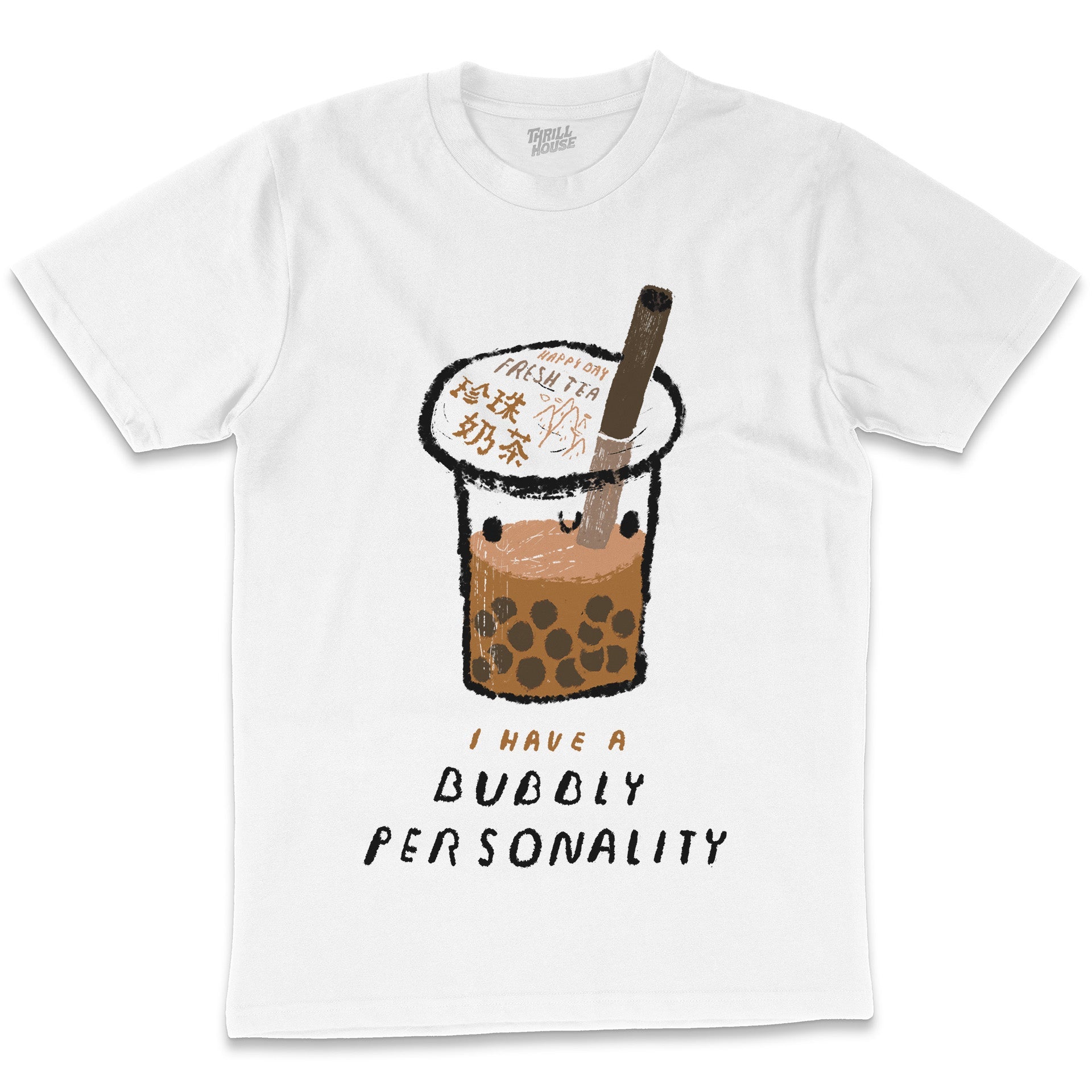 Bubbly Personality Bubble Tea Foodie Drink Funny Pun Cotton T-Shirt