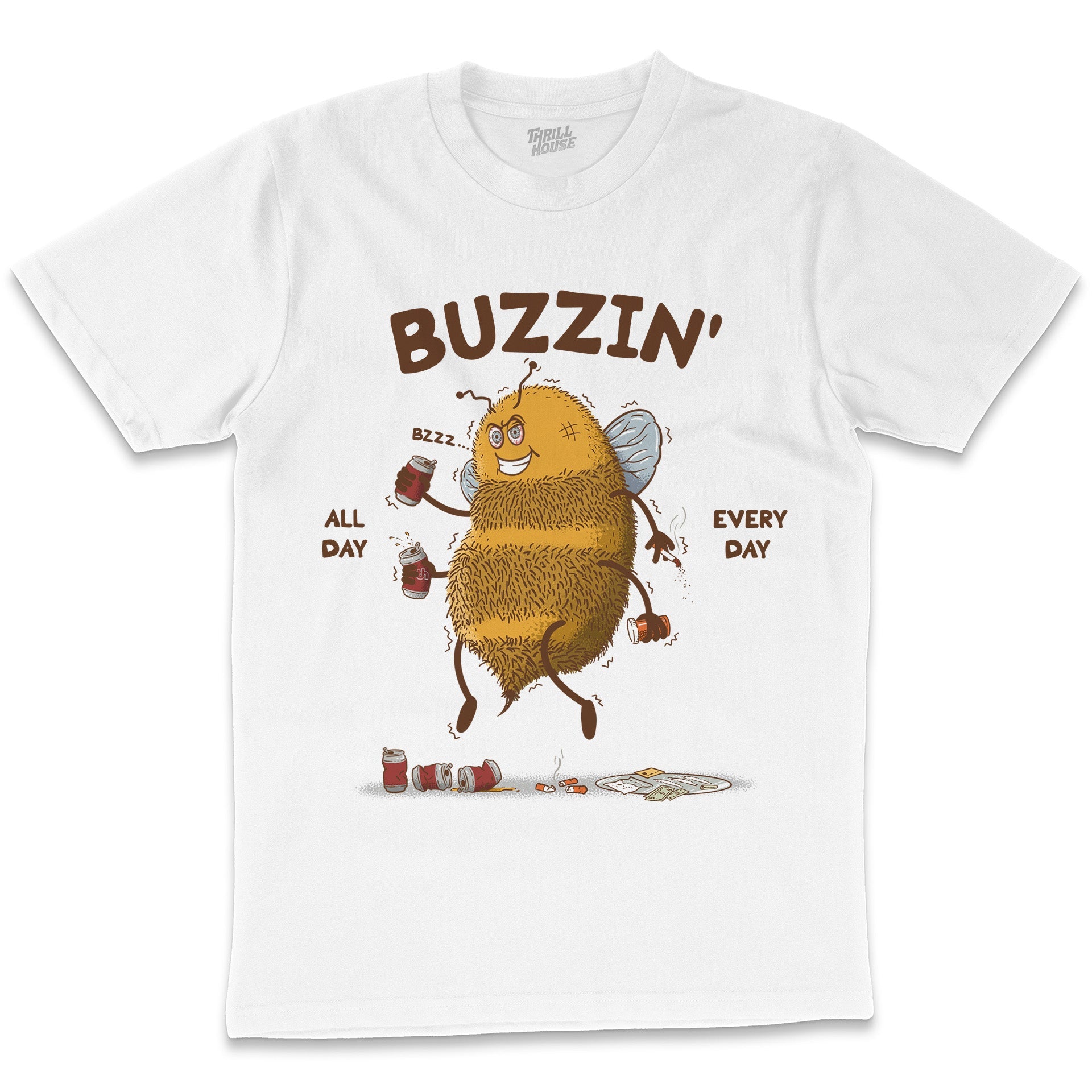 Buzzin Drunk Bee Beer Animal Insect Party Funny Humour Cotton T-Shirt