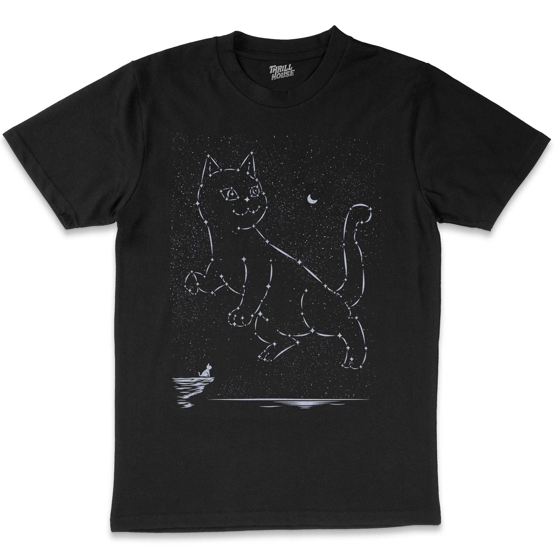 Cat Constellation Stars Nature Kitten Kitty Pet Outdoors Space Sky Artsy Design Cotton T-Shirt