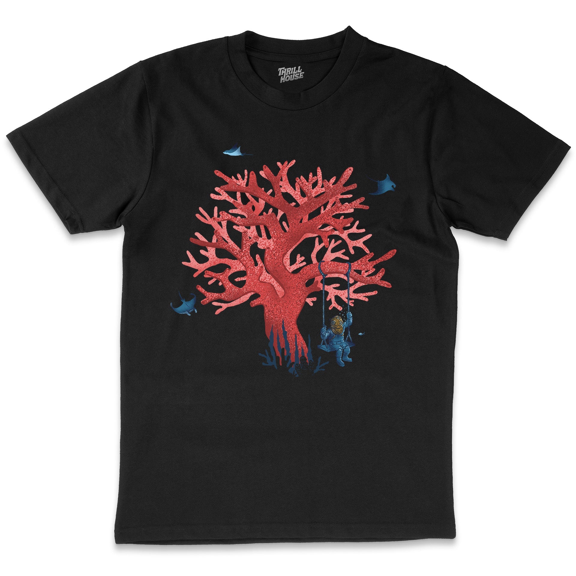 Coral Swing Nature Reef Diver Diving Ocean Stingray Fish Artsy Design Cotton T-Shirt
