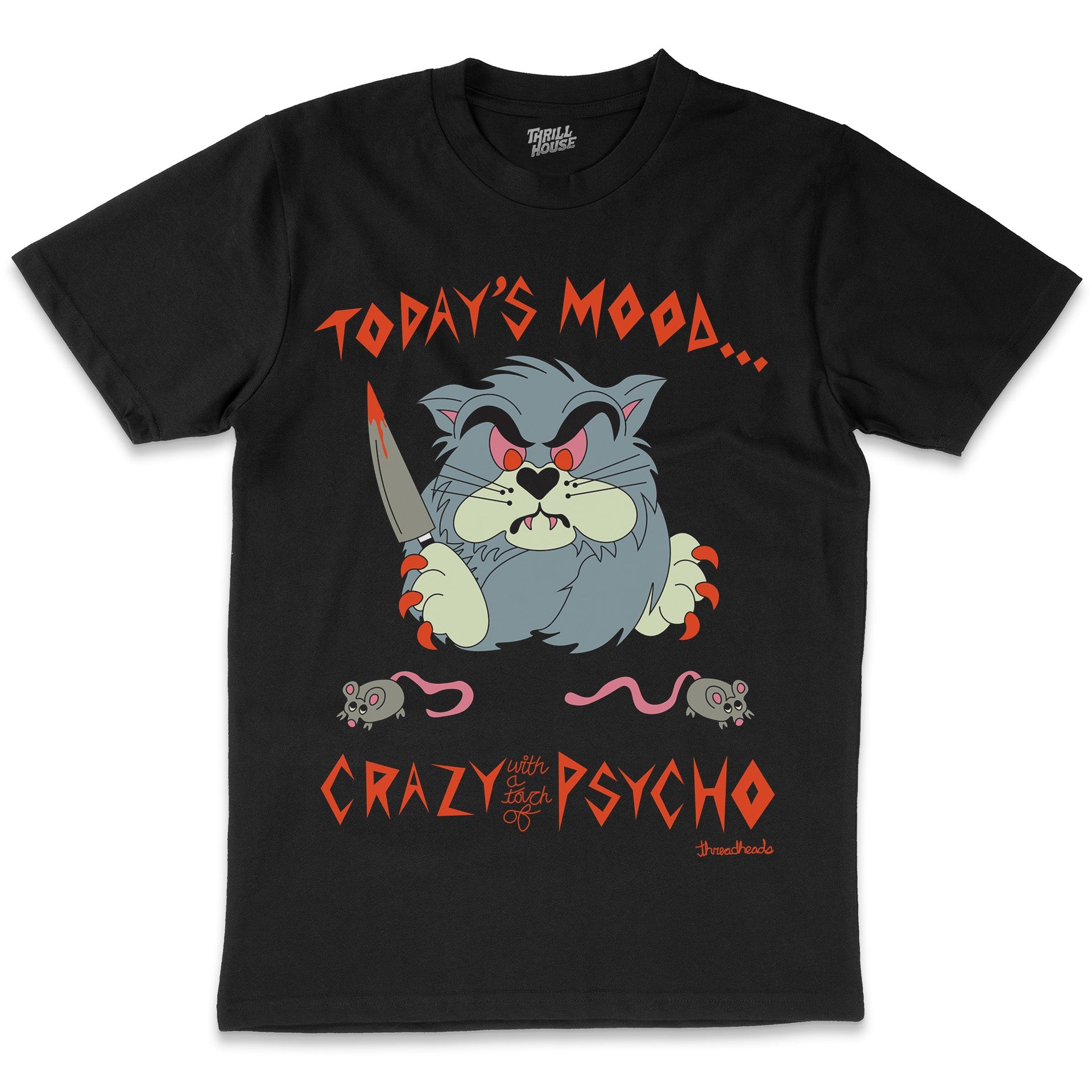 Crazy With a Touch of Psycho Funny Cat Kitten Anti-Social Cotton T-Shirt