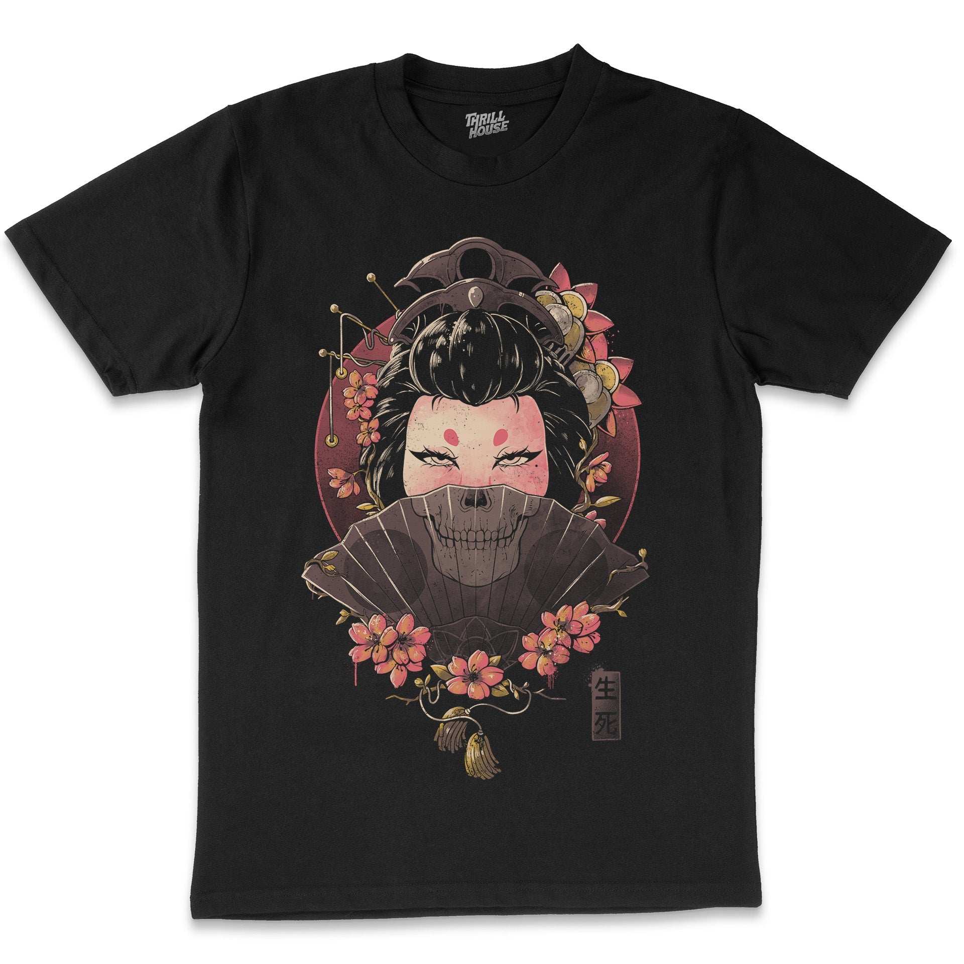 Death and Mystery Japanese Inspired Geisha Japan Artsy Dark Gothic Cotton T-Shirt