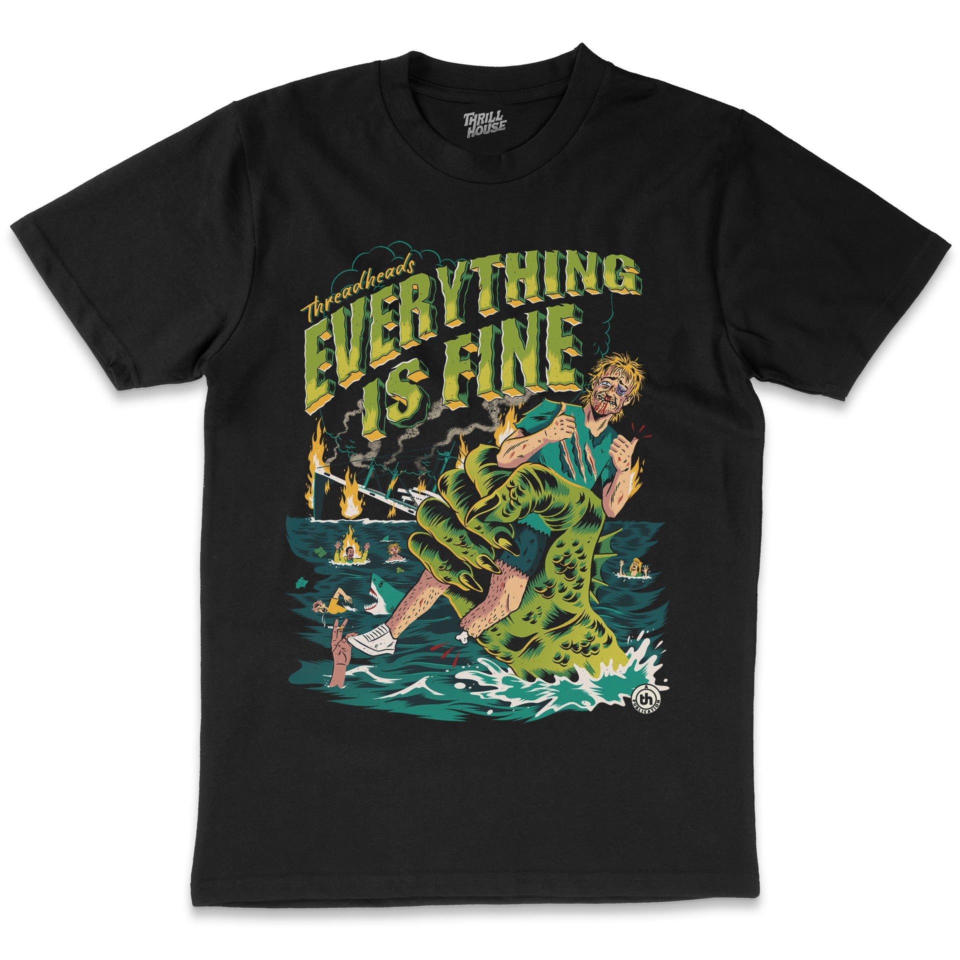 Everything is Fine Funny Slogan Monster B Movie Horror Saying Anxiety Cotton T-Shirt