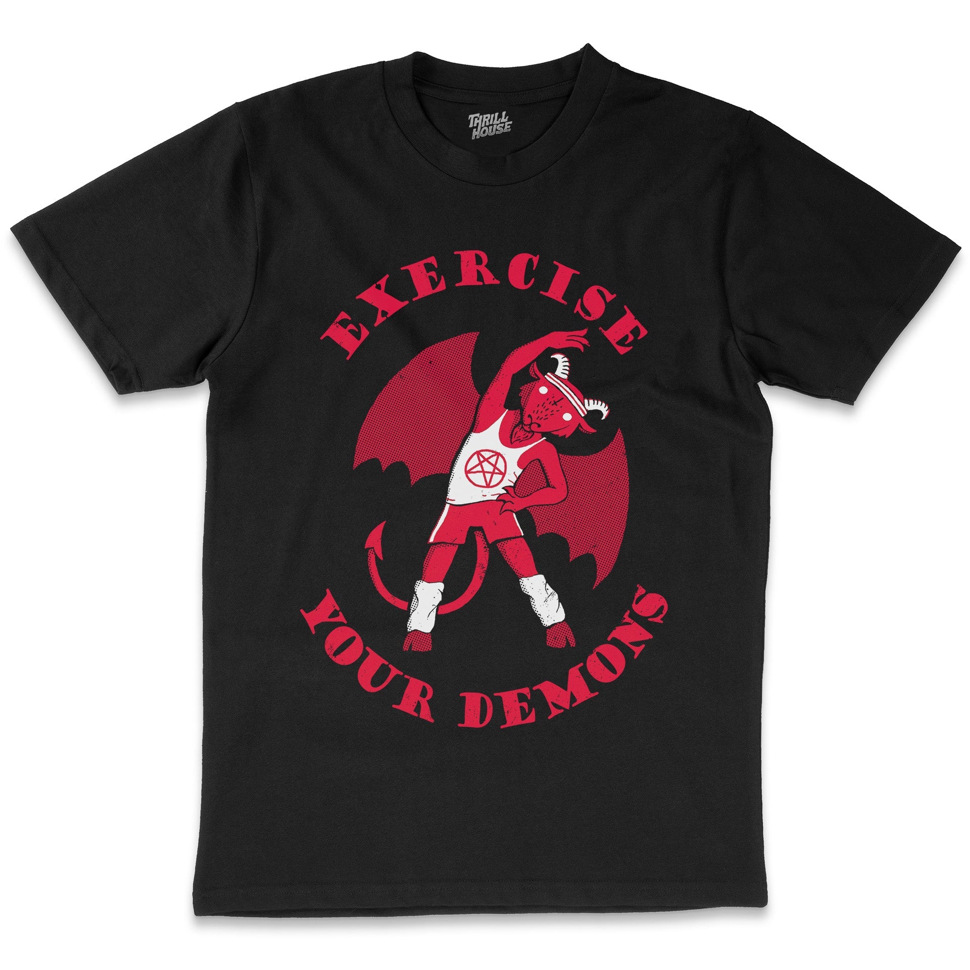 Exercise Your Demons Funny Pun Slogan Gym Training Sports Devil Demon Cotton T-Shirt