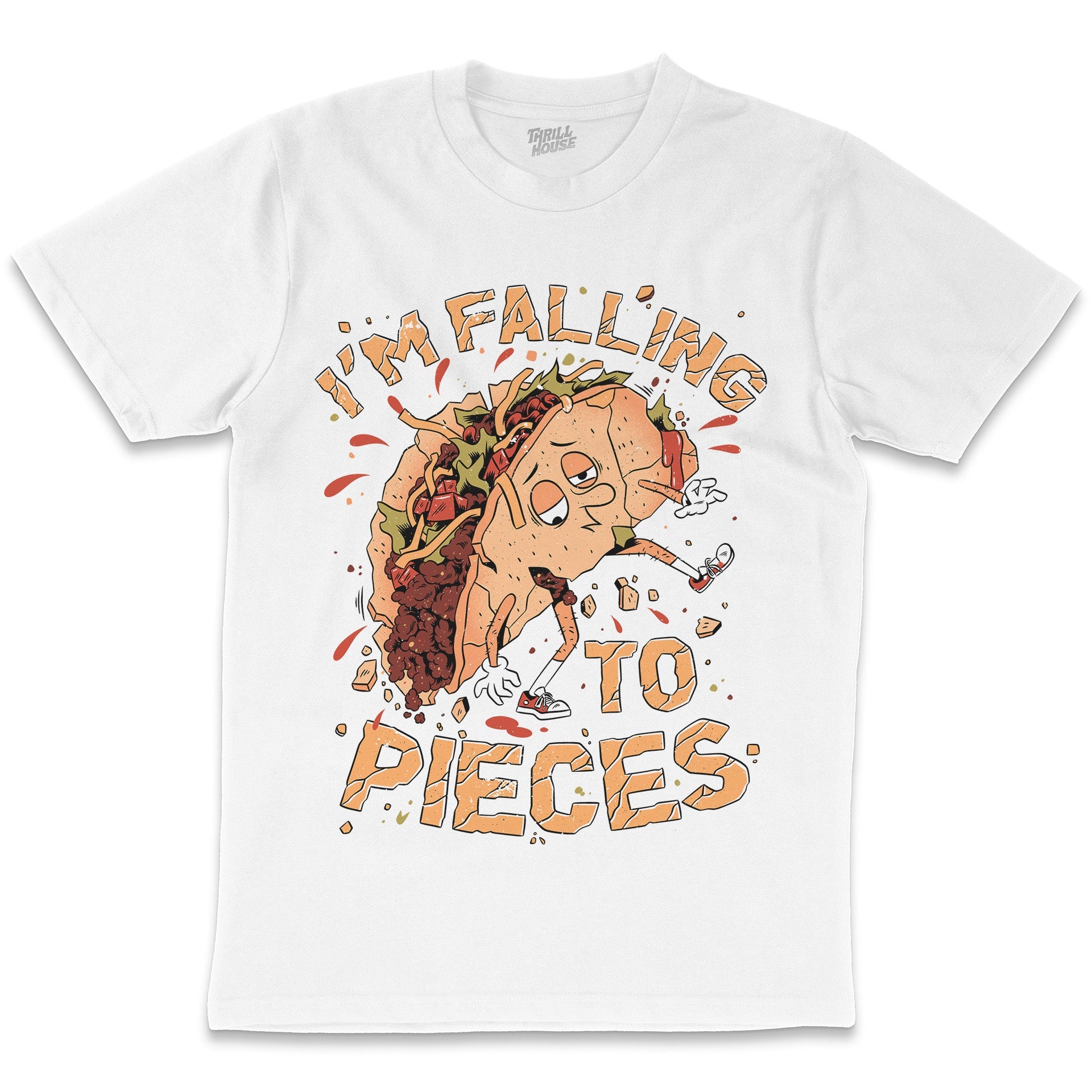 Falling to Pieces Funny Taco Mexican Food Emotional Parody Anxiety Slogan Cotton T-Shirt